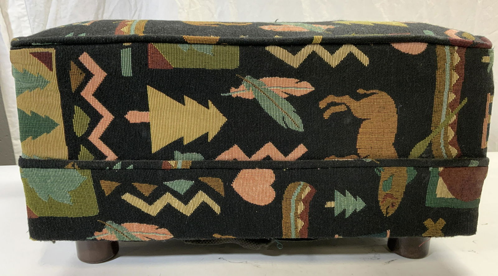 INDIA INK Footed Upholstered Footstool Ottoman (1 of 8)