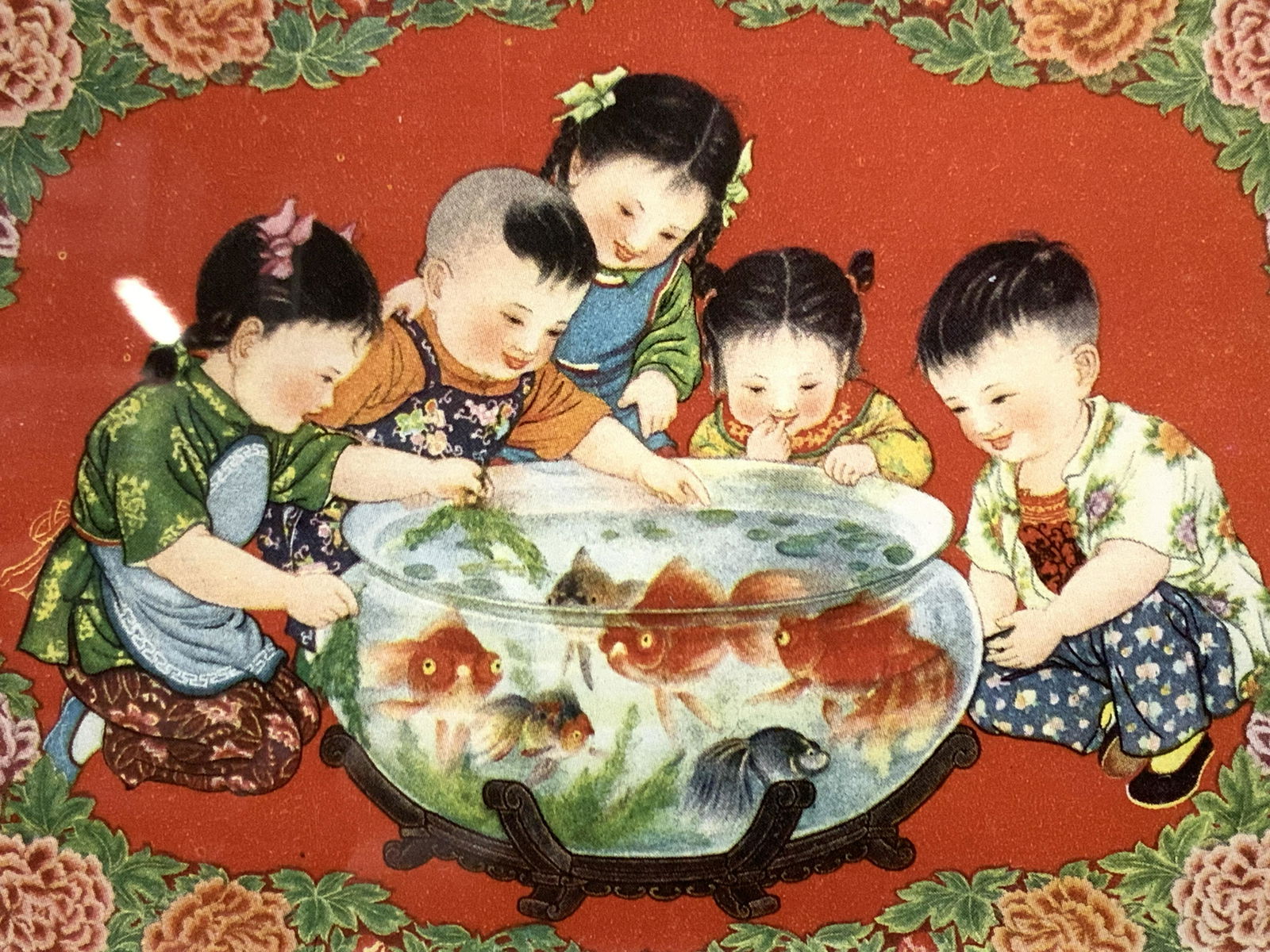 Vintage Framed Chinese Post Card, C.1950s (1 of 8)