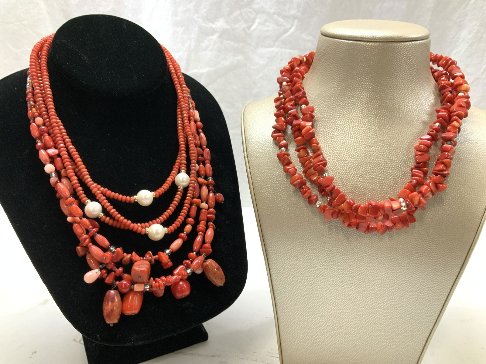 3 Coral Bead Necklaces, Sterling & 14k Gold Beads (1 of 11)