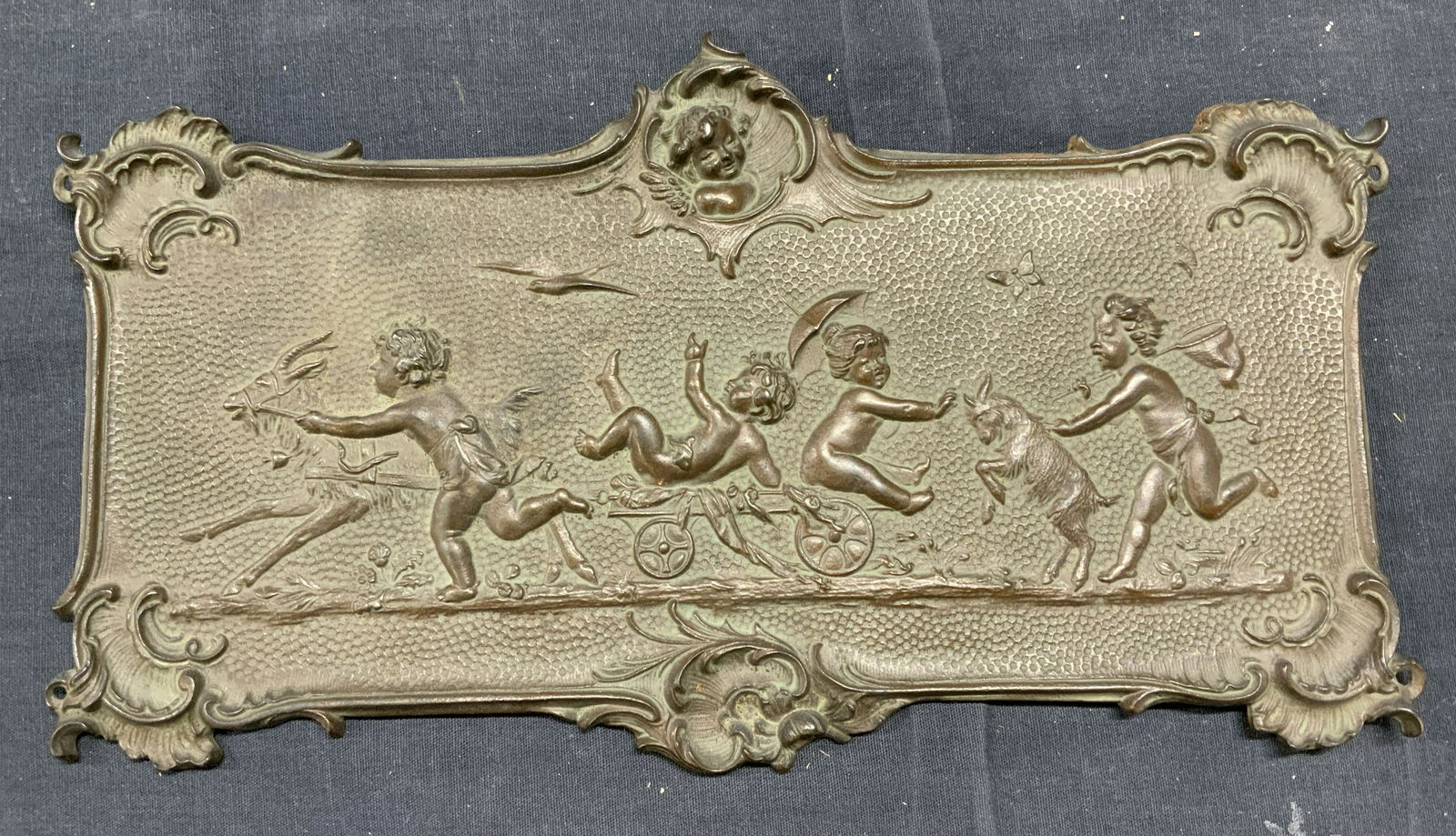 Vintage Iron Cherub Figural Wall Plaque (1 of 7)