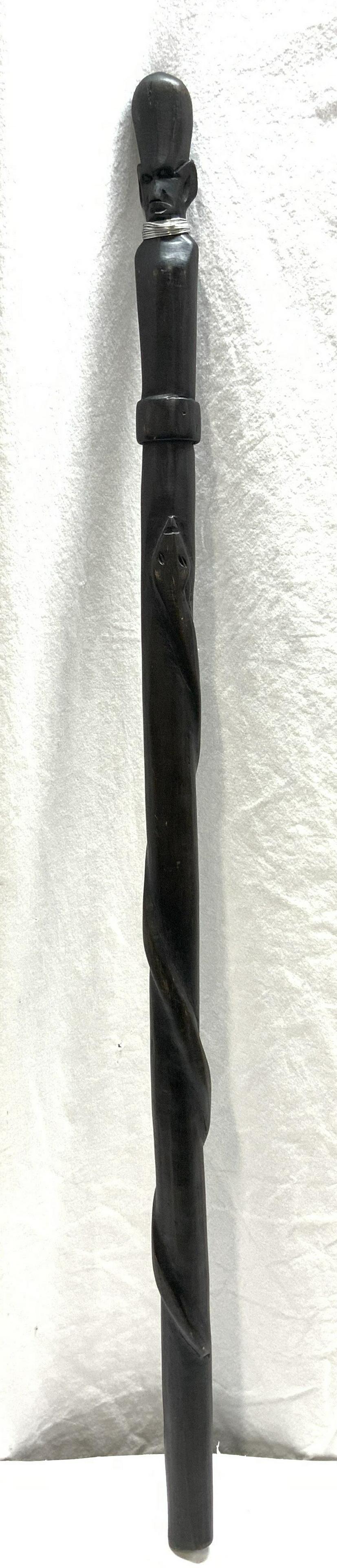 Carved Wood Figural & Serpent Walking Cane (1 of 7)
