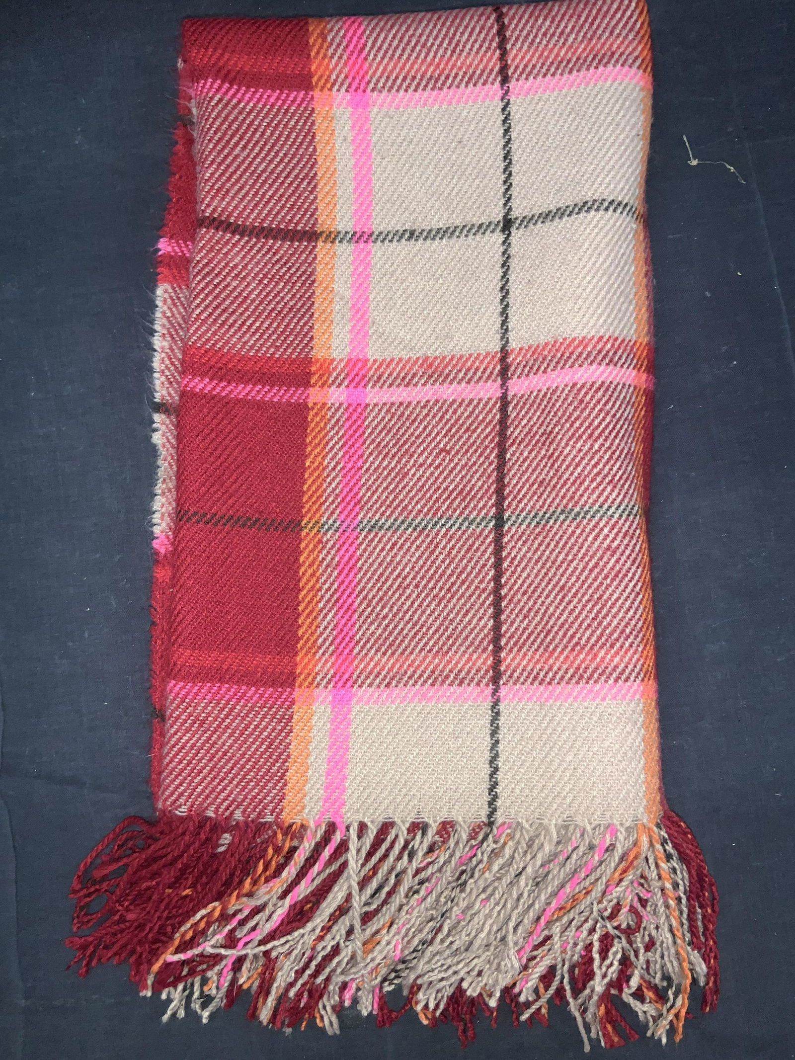 Woven Fringe Cotton Plaid Scarf / Shawl Auction