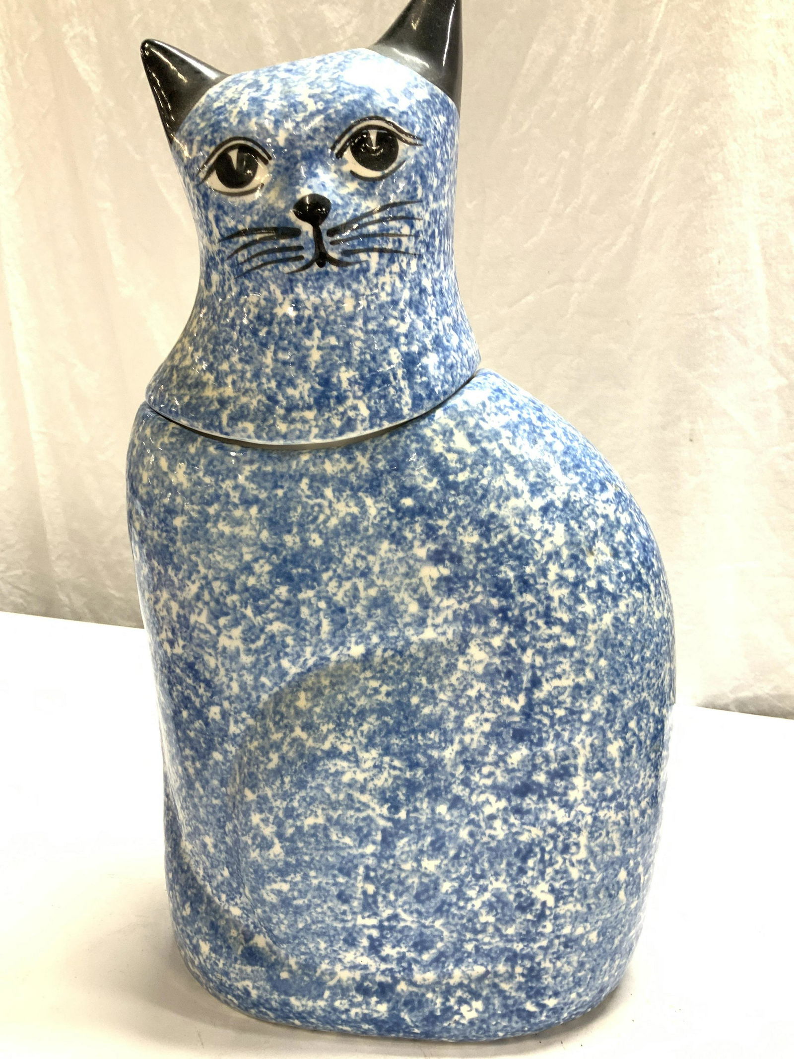 N.S. Gustin Co Spongeware Porcelain Cat Cookie Jar (1 of 7)