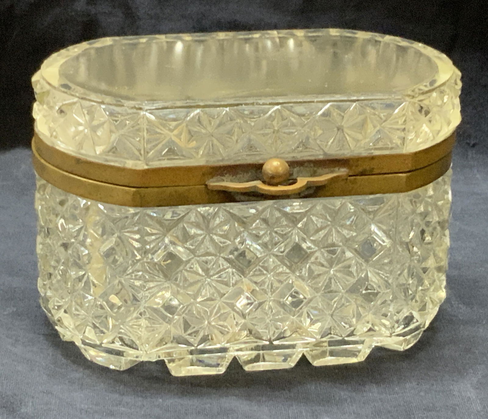 Vintage Cut Glass Dresser Box W Brass Trim Auction
