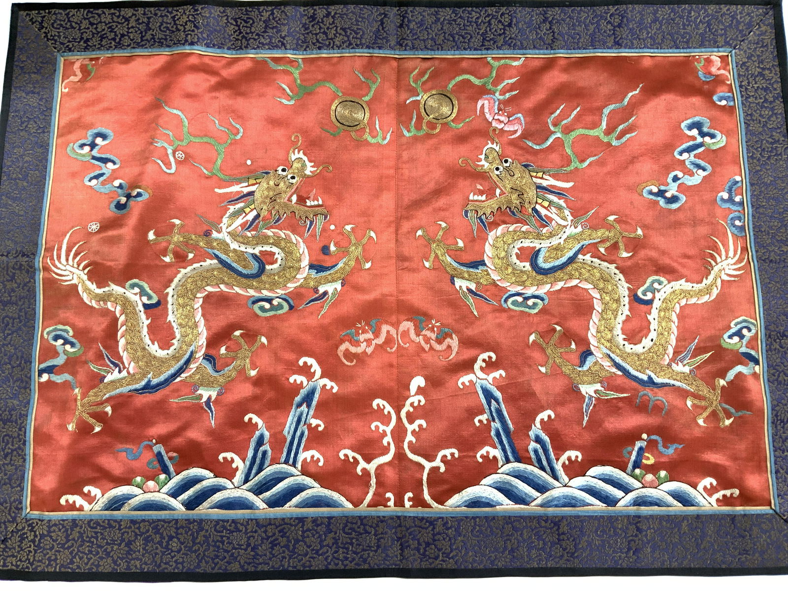 Pair Silk Asian Wall Tapestries, Dragon, Lotus (1 of 8)