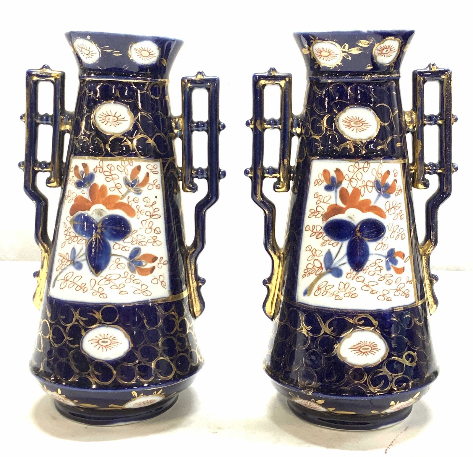 Pair Cobalt & Gilt Imari Style Porcelain Vessels (1 of 7)