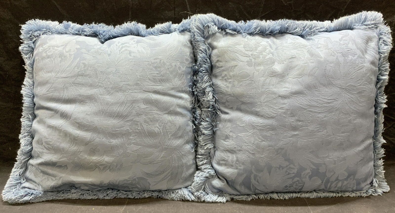 Pair Blue Jacquard Fringe Throw Pillows (1 of 7)
