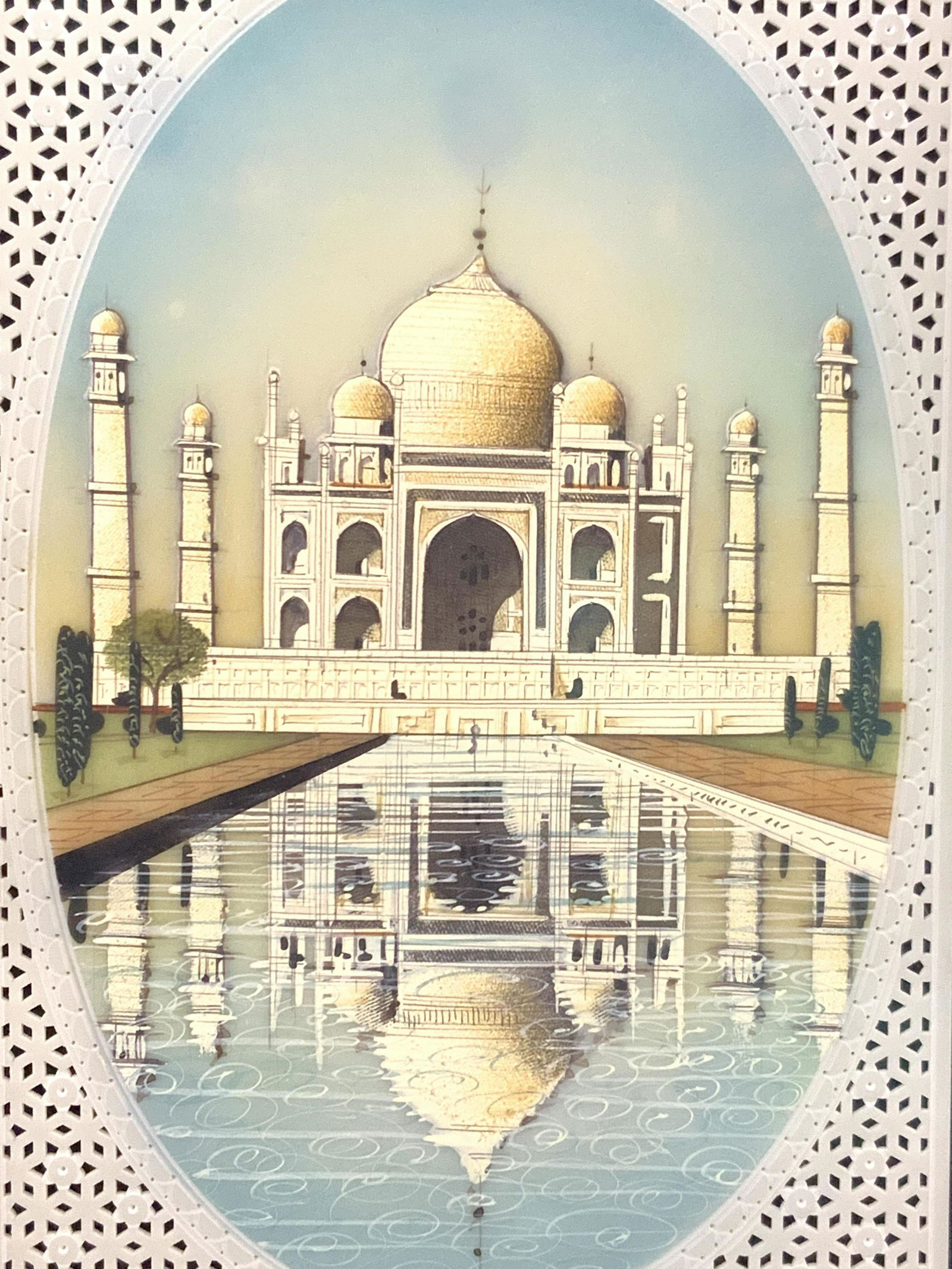 Hand Painted Taj Mahal On Carved Shell (1 of 9)