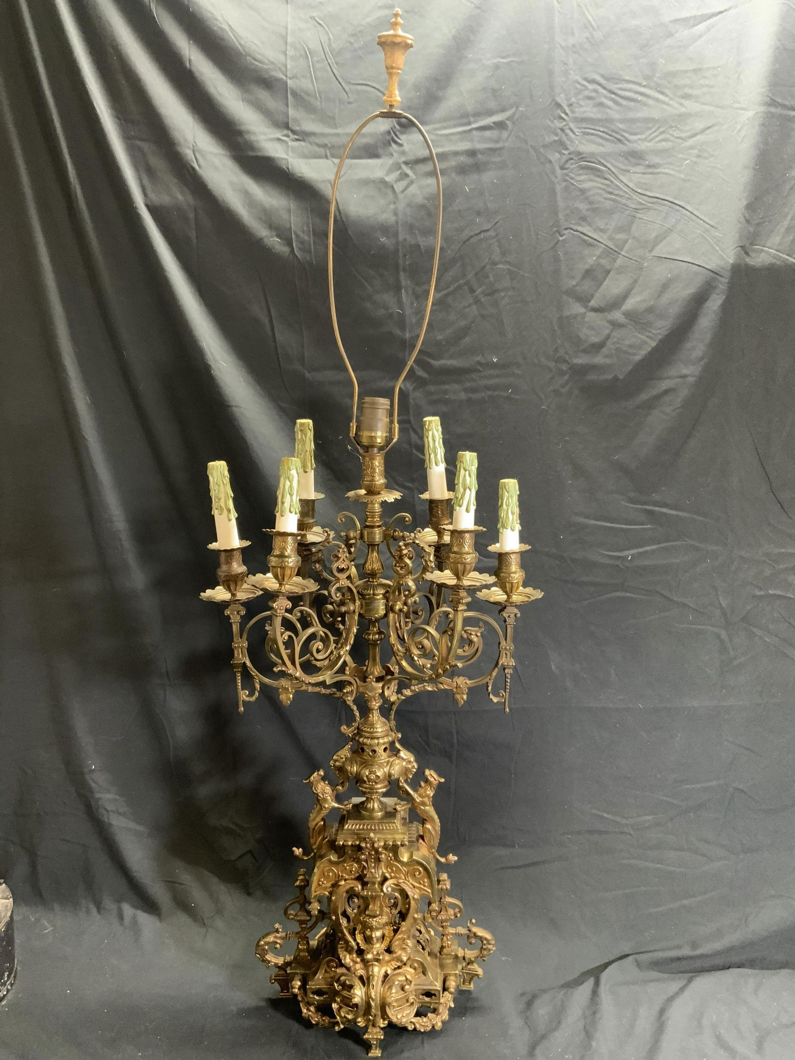 Vntg Ornate Baroque Style 6 Arm Brass Table Lamp (1 of 9)