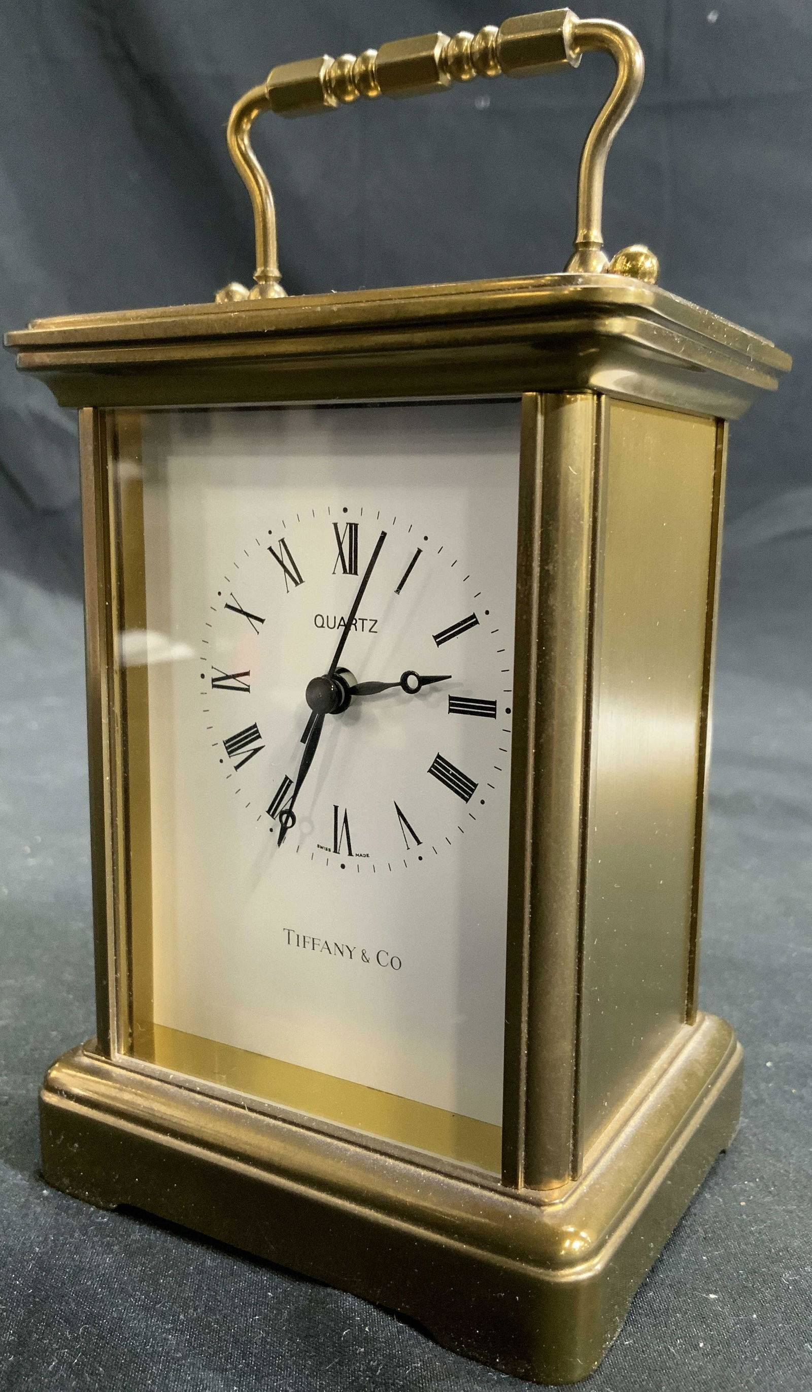TIFFANY & CO Brass Desk Clock W Handle (1 of 8)