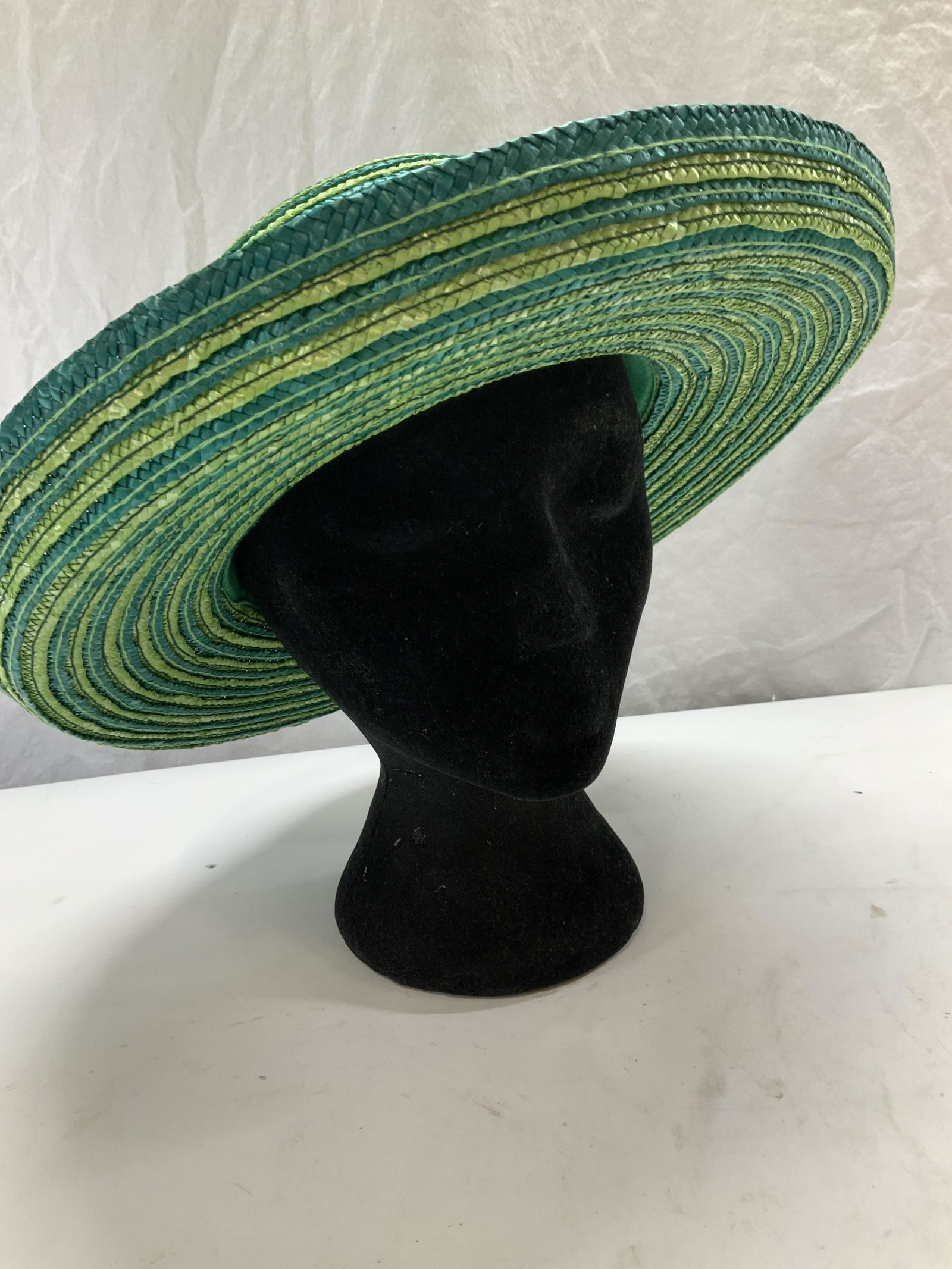 Ladies Green Striped wide Brim Shaw Hat (1 of 5)