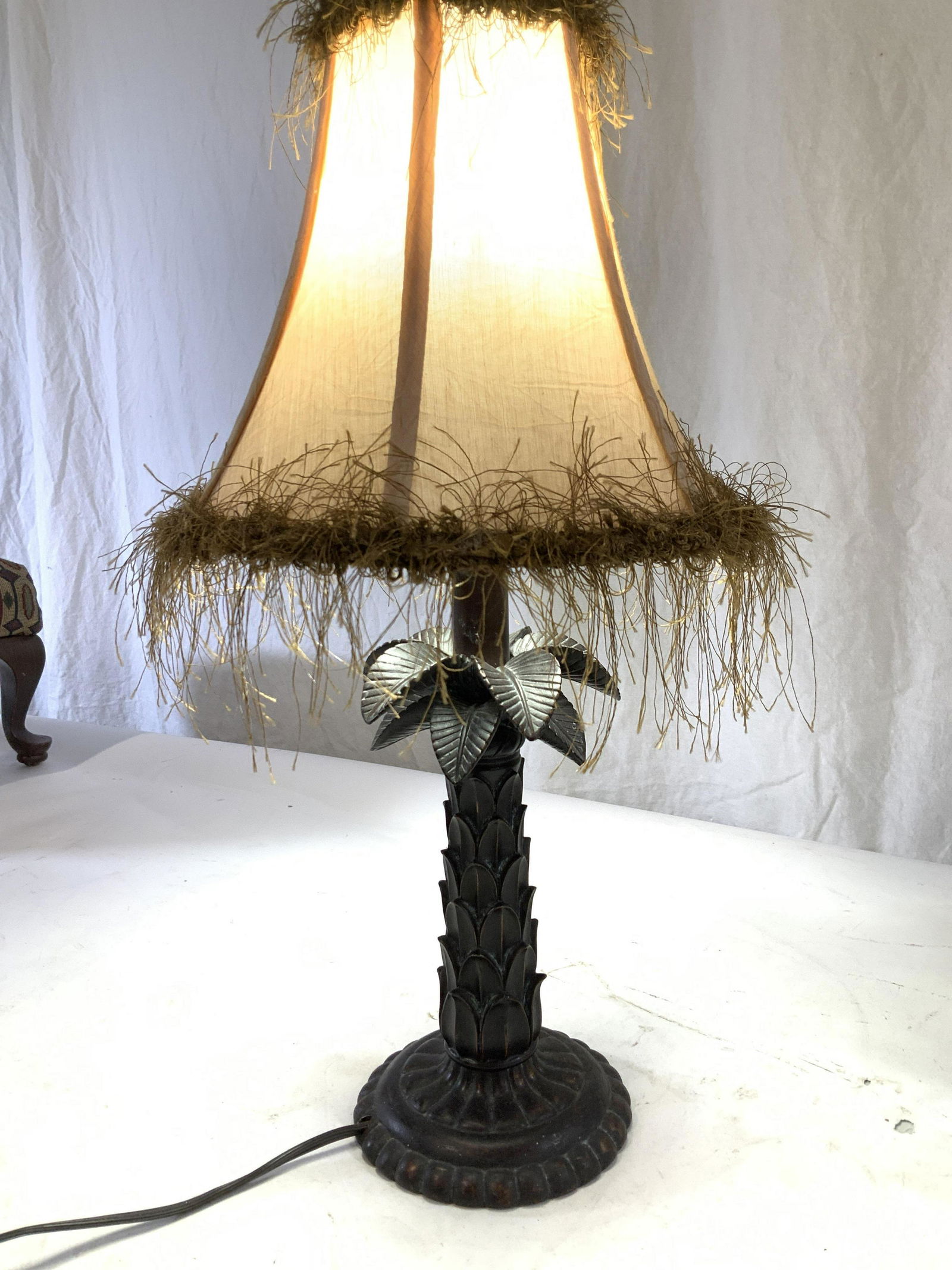 Palm Tree Lamp with Fringe Lampshade (1 of 5)
