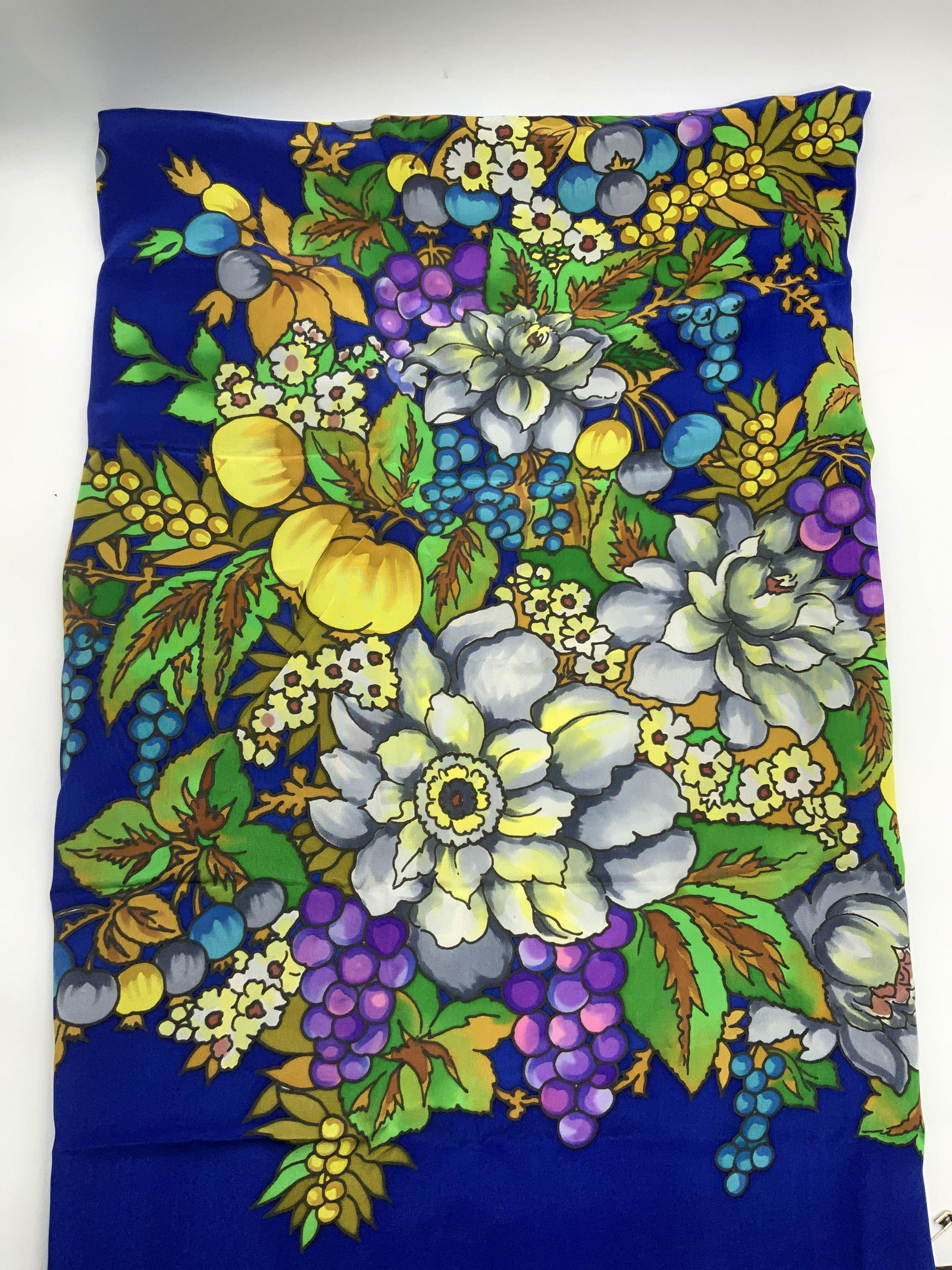 Blue Fringed Floral Scarf Shawl (1 of 6)