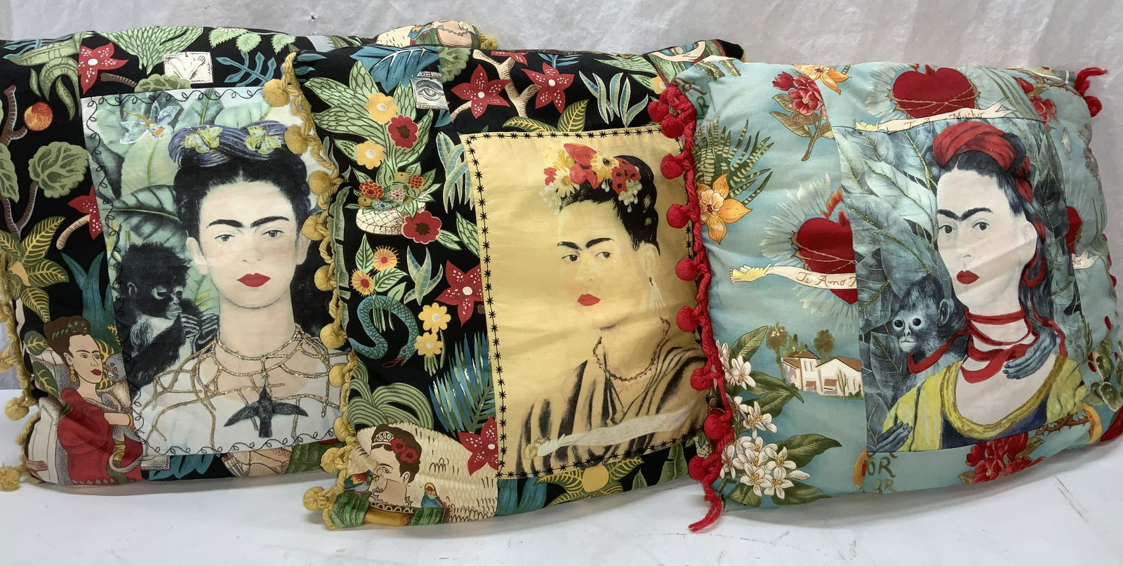 3 Frida Kahlo Cotton Pillows w Pom Poms (1 of 7)