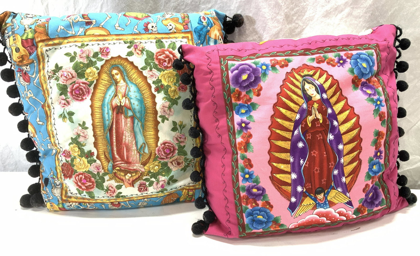 Pair Hand Made Cotton Skull & Flower Pillows (1 of 7)