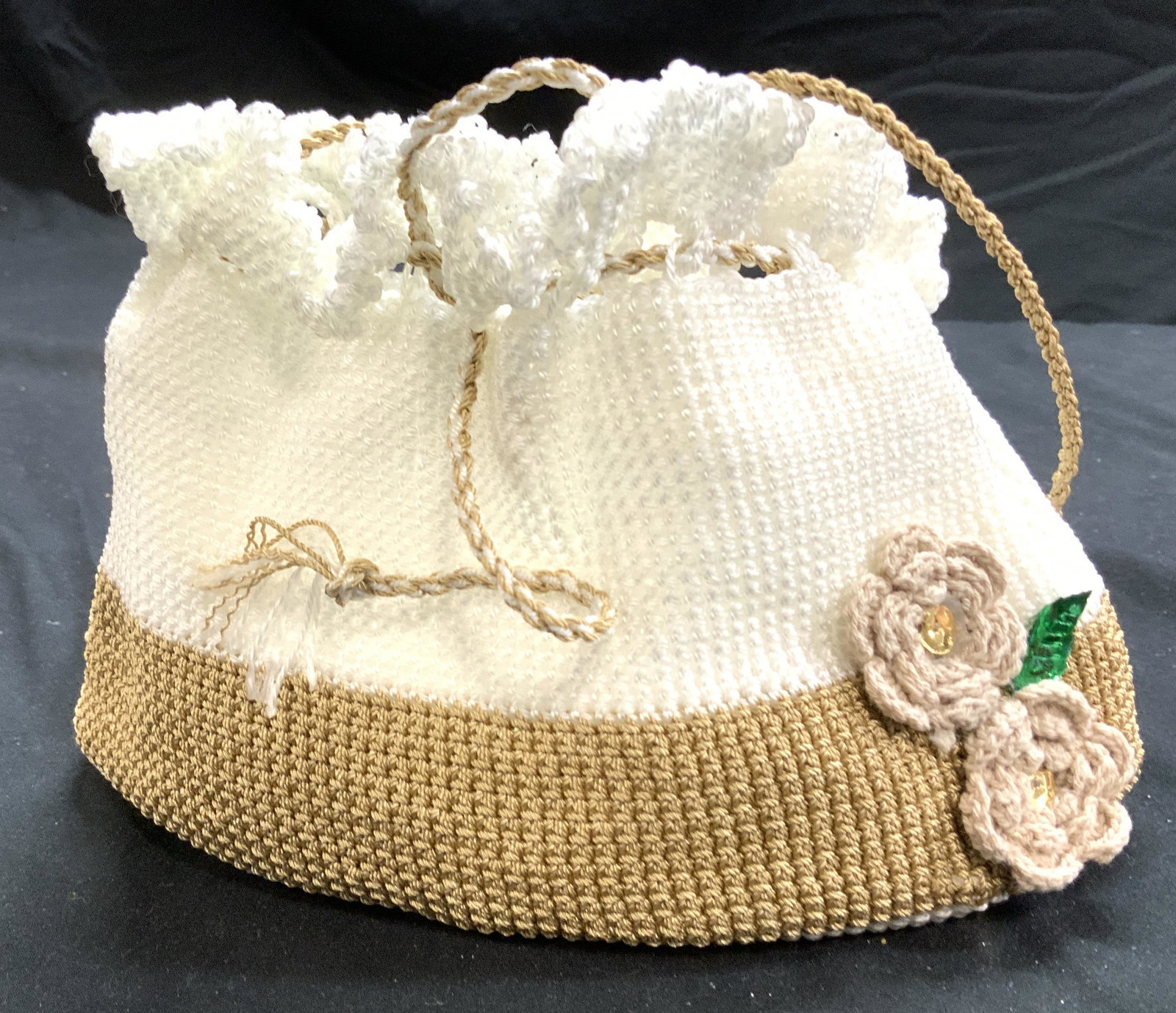 Hand Crochet Victorian Drawstring Purse, England (1 of 6)