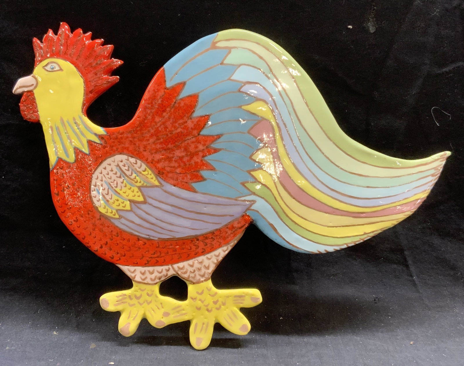 Signed Hand Painted Ceramic Rooster Wall Hanging (1 of 6)