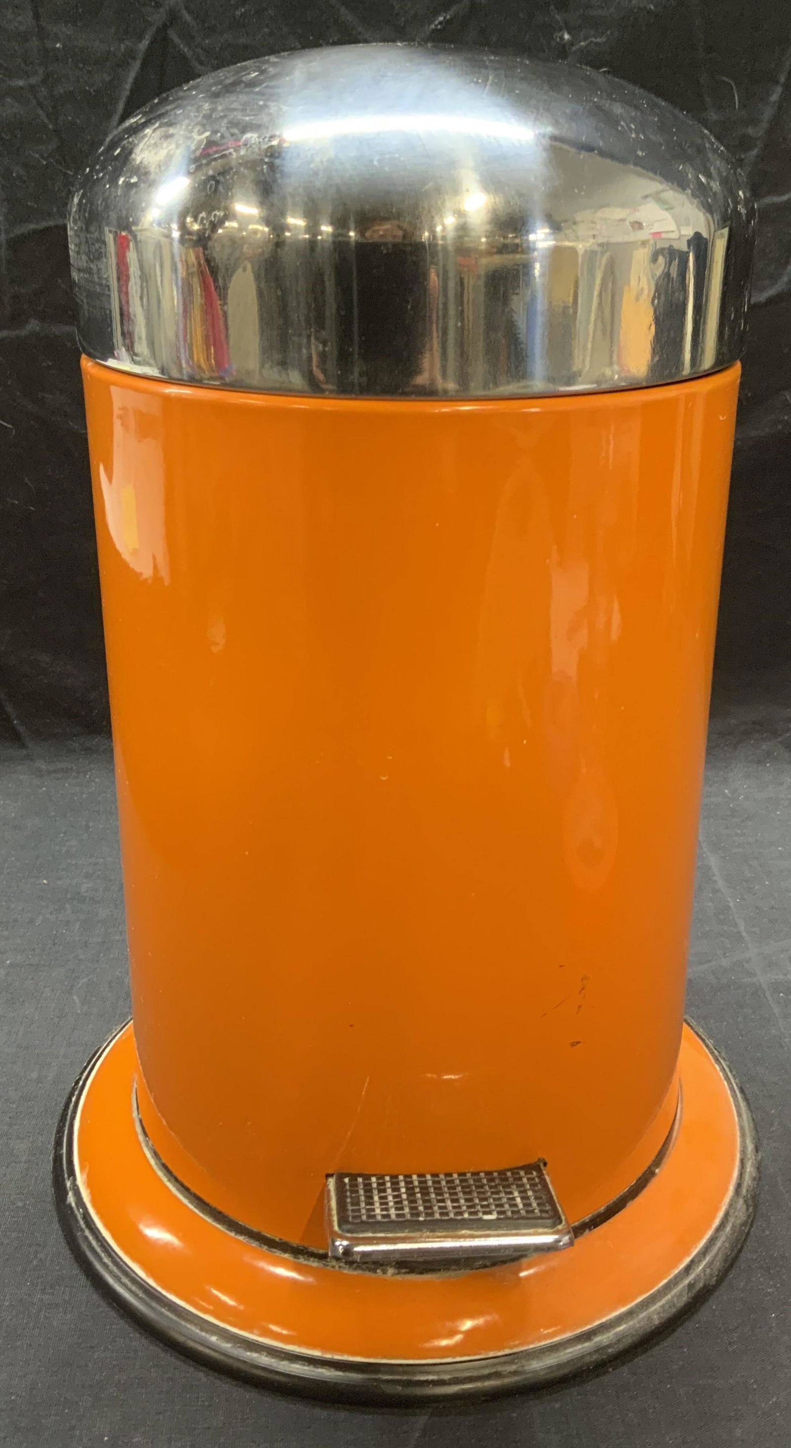 Orange Enameled Metal Waste Basket (1 of 6)