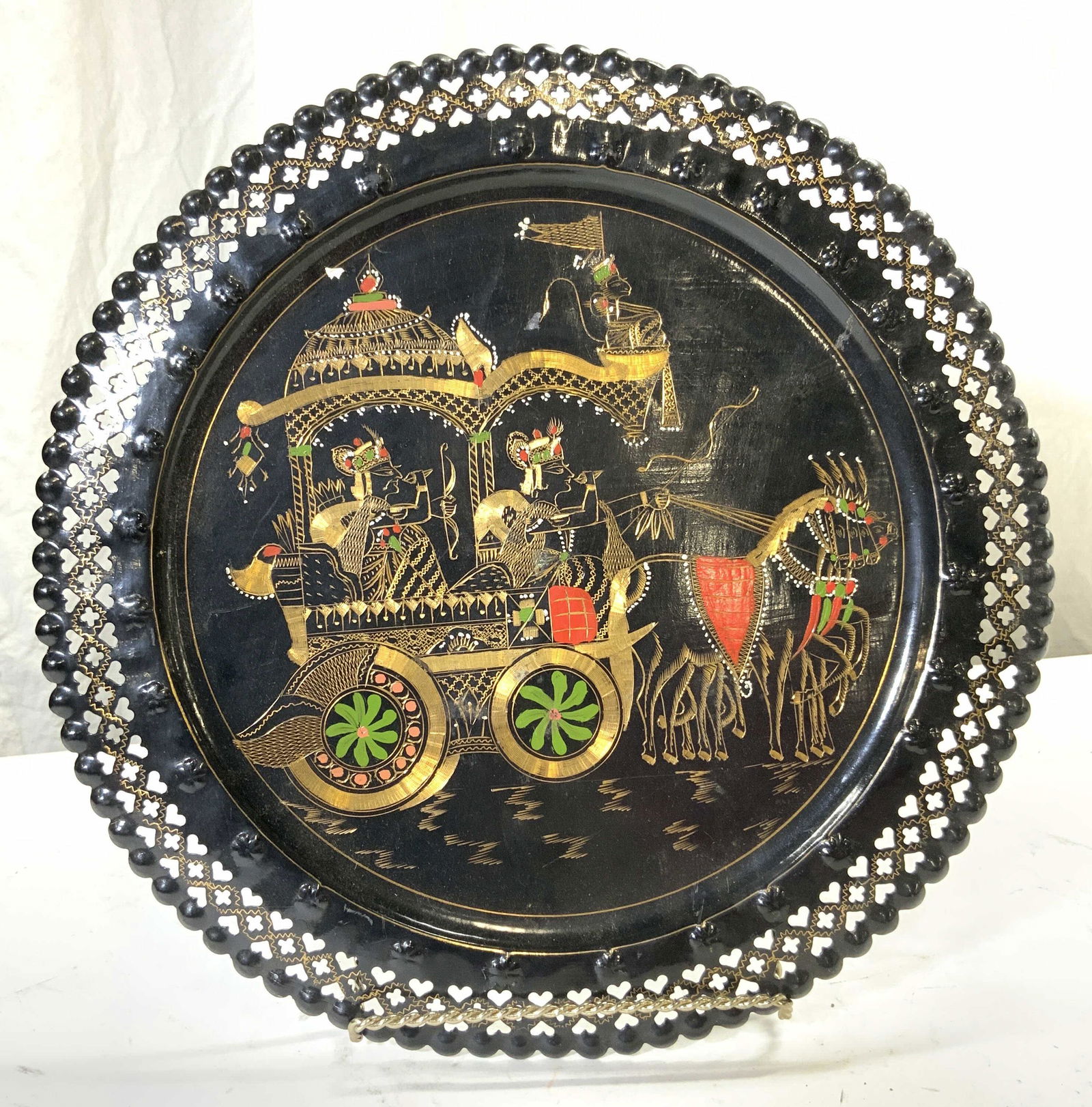 Vtg Brass Etched Metal Plate W Pierced Detail (1 of 7)