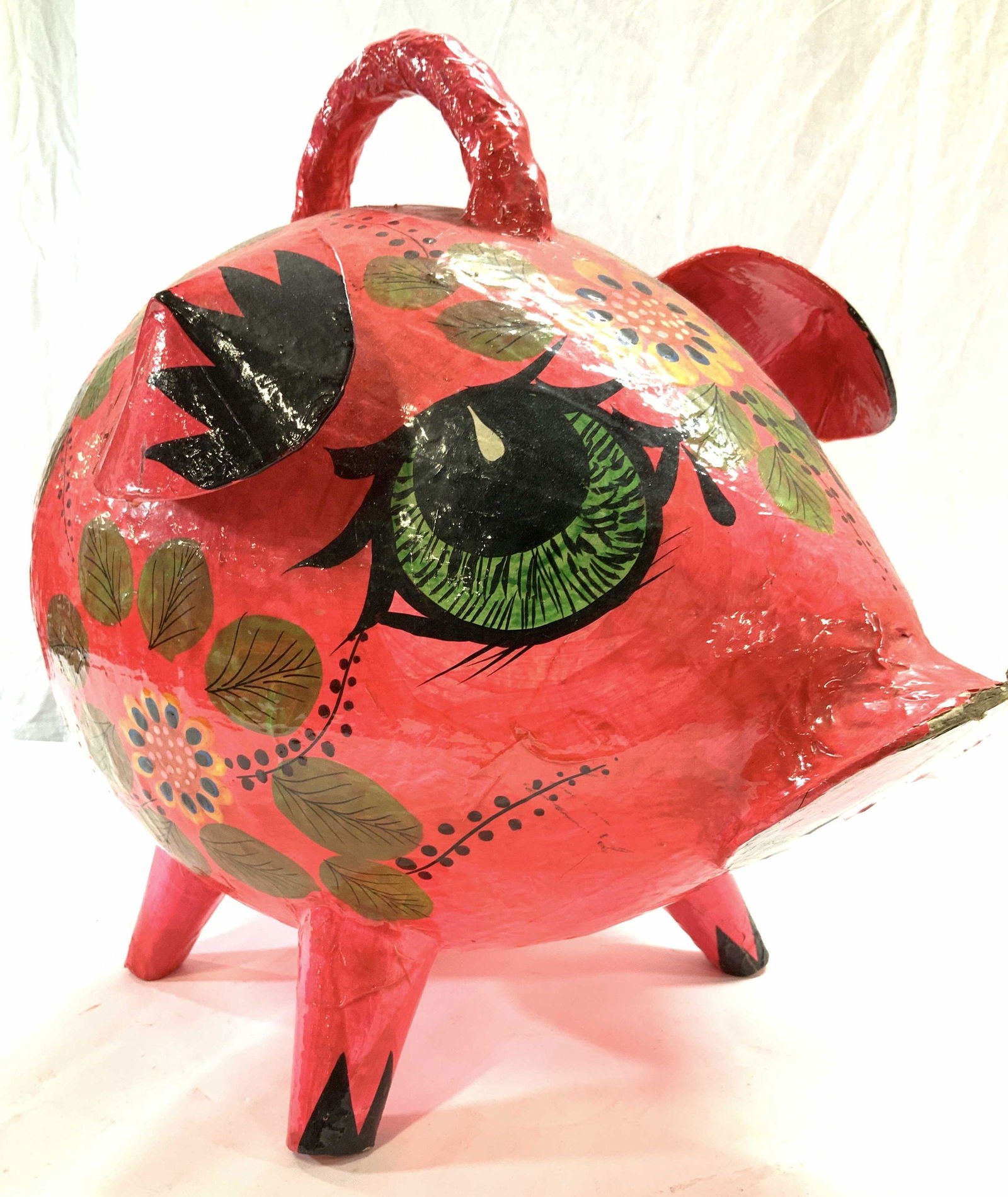 Hand Painted Paper Mache Oversized Piggy Bank