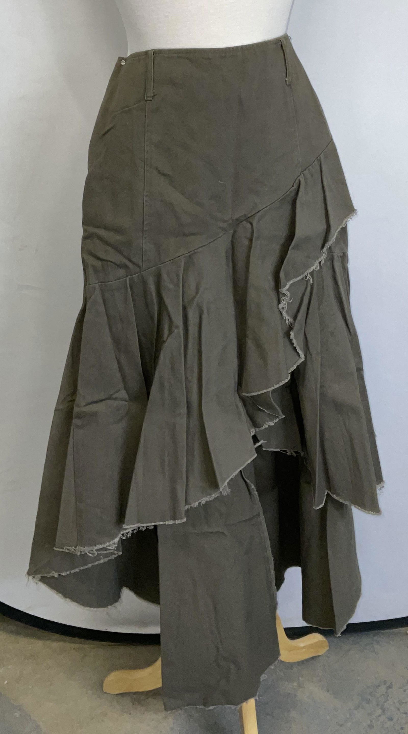 DOUBLE ZERO Olive Green Cotton Steampunk Skirt (1 of 6)