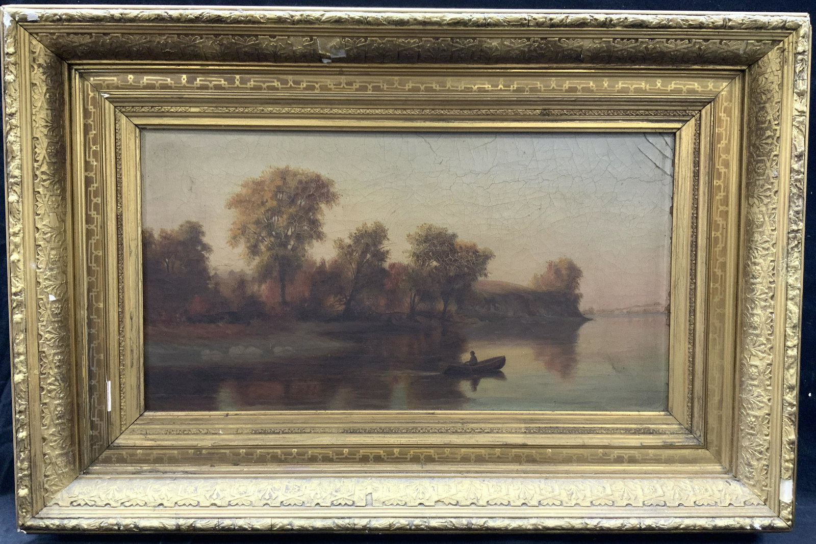 Vintage Row Boat On A Lake Framed Oil Painting (1 of 10)