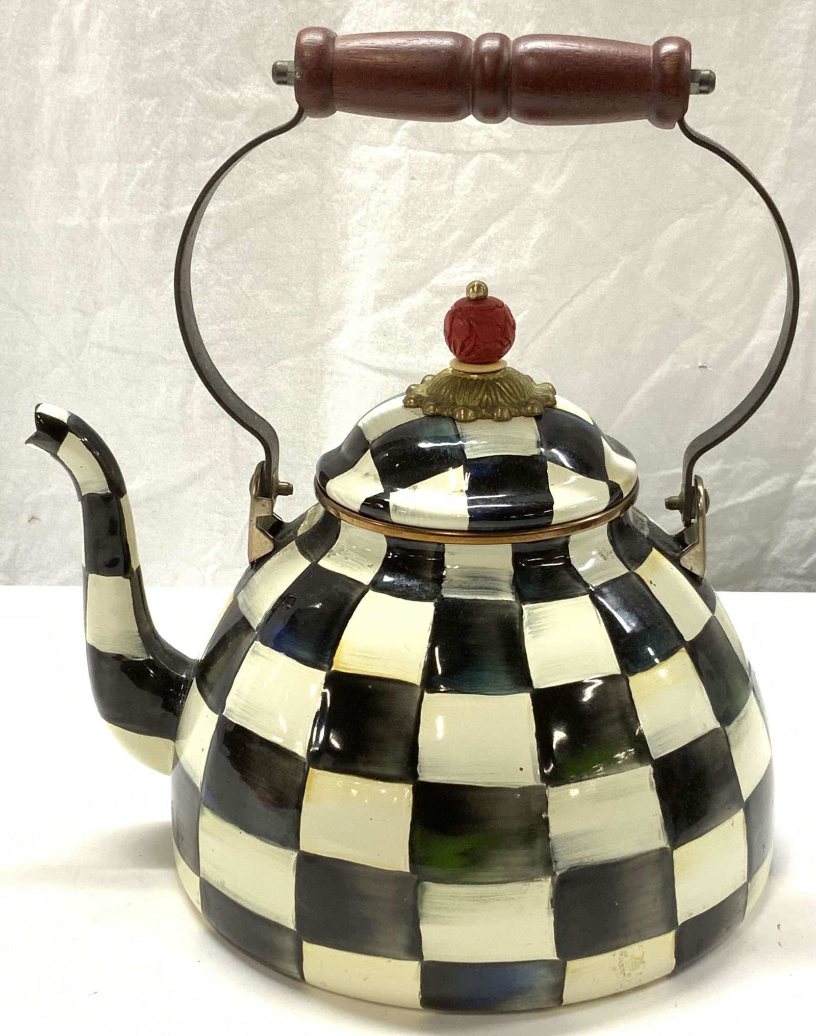 MACKENZIE CHILDS Checkered Enamel Tea Kettle (1 of 7)