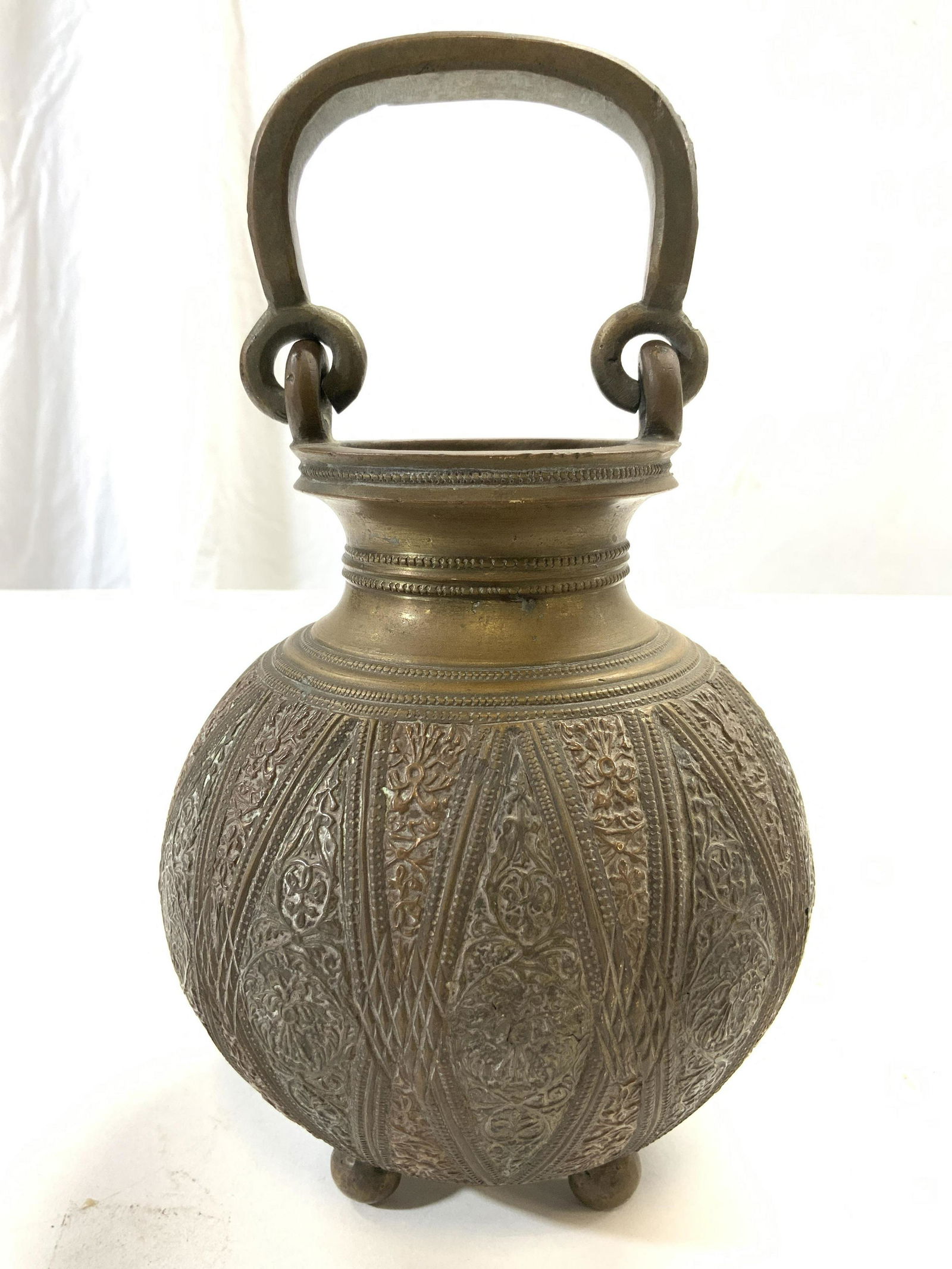 Vintage Footed Brass Vessel W Handle (1 of 6)