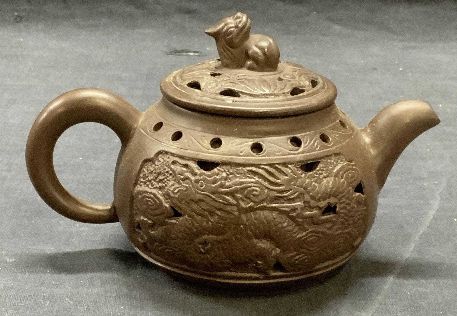Signed Chinese Yixing Pottery Foo Dog Zisha Teapot (1 of 8)