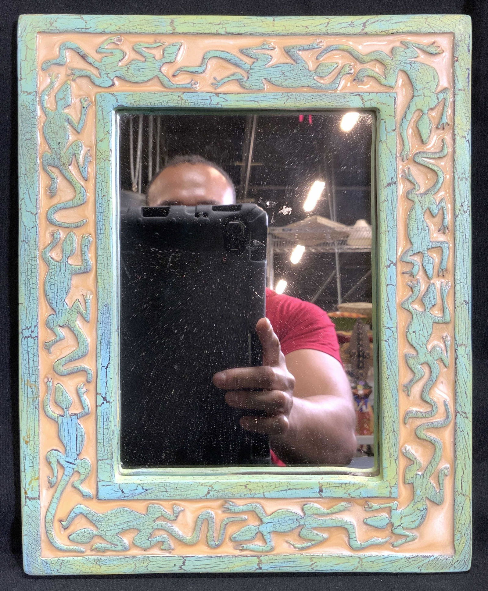 Wall Mirror W Enameled Gecko Pattern Frame (1 of 6)