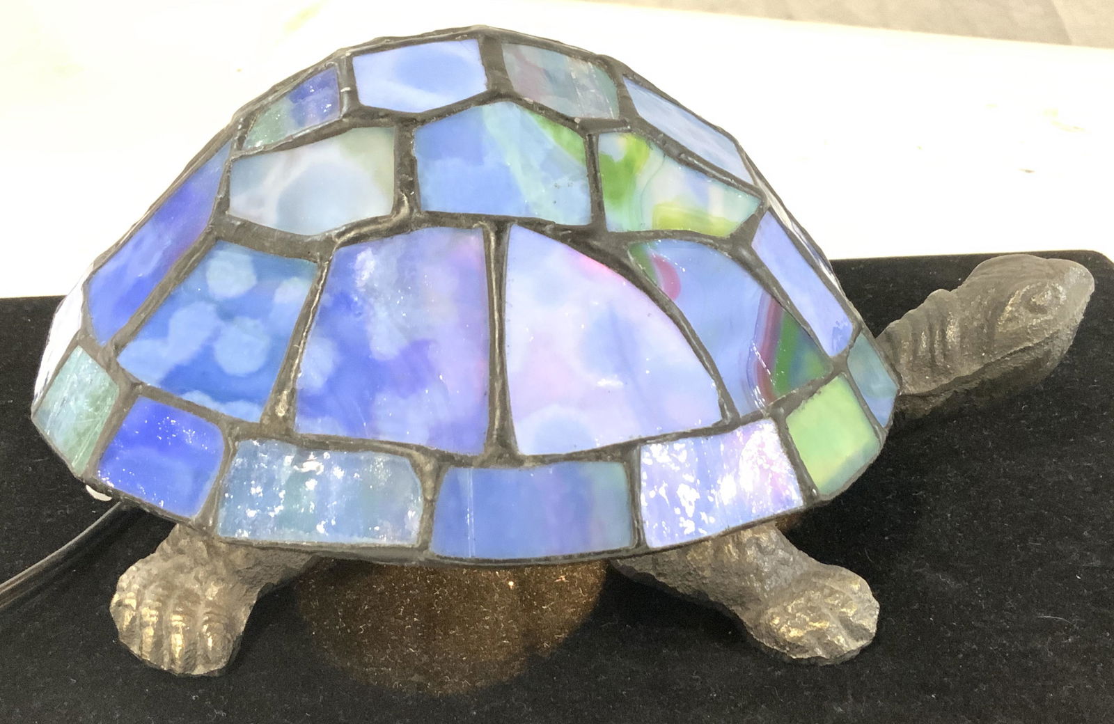 Bronze Turtle Lamp w Slag Glass Shell Shade (1 of 7)