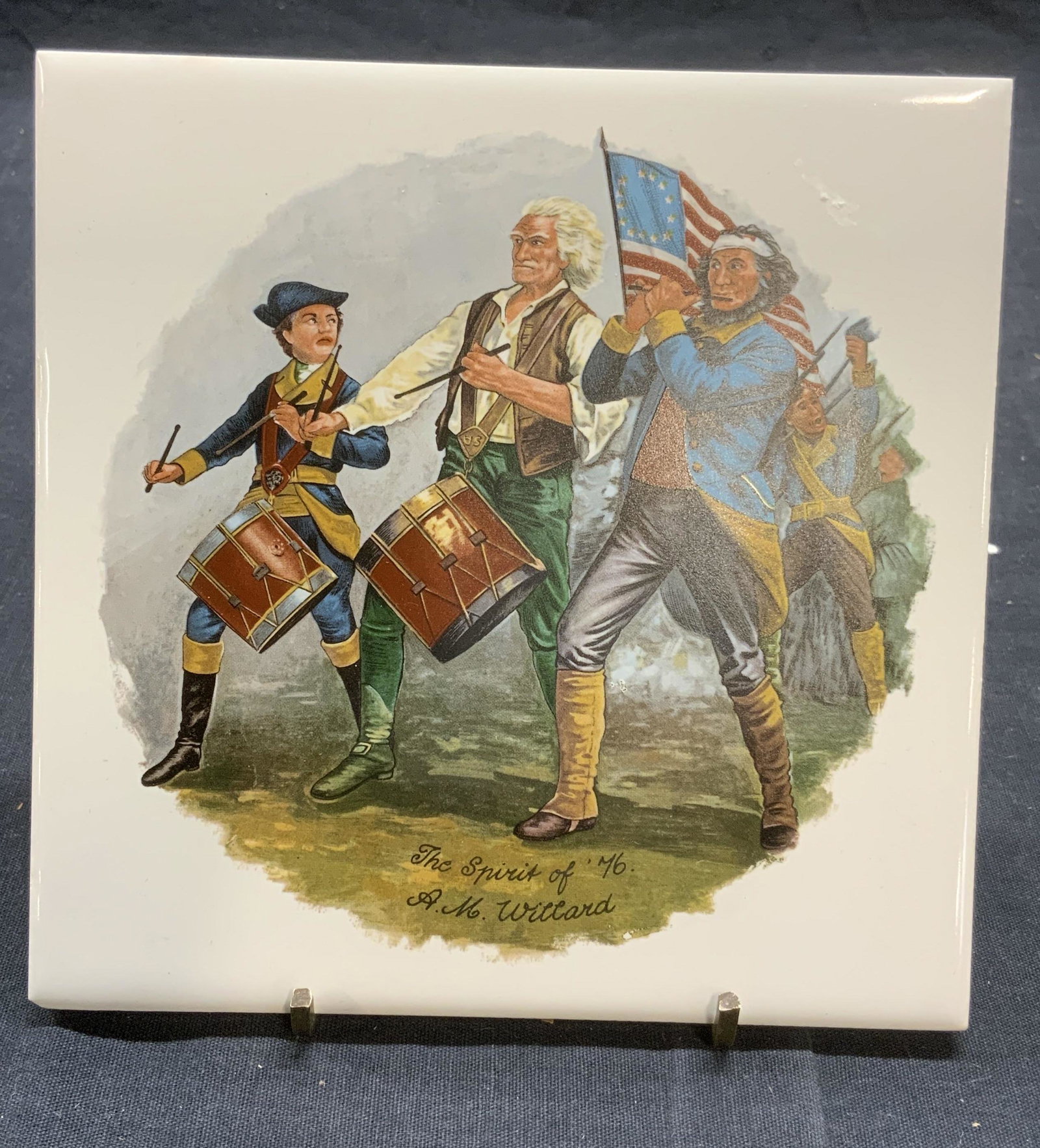 Archibald Willard Spirit of 76 Ceramic Tile: Archibald Willard Spirit of 76 revolutionary war motif ceramic tile. In good condition. Measures approx. 6 x 6 inches. Archibald Willard, spirit of 76, revolutionary war, ceramic tile, decorative tile