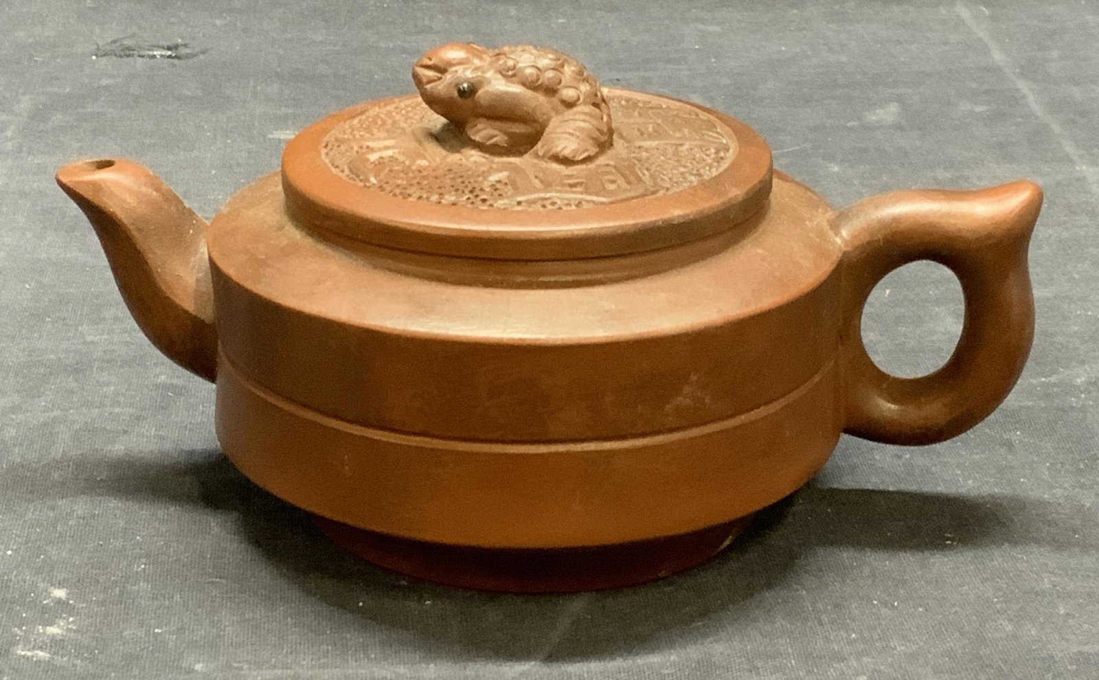 Signed Chinese Yixing Pottery Zisha Frog Teapot (1 of 7)