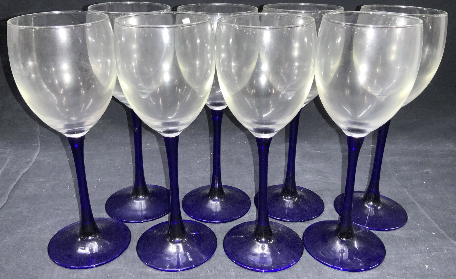 Set 8 Clear & Cobalt Blue Glass Stemware (1 of 7)