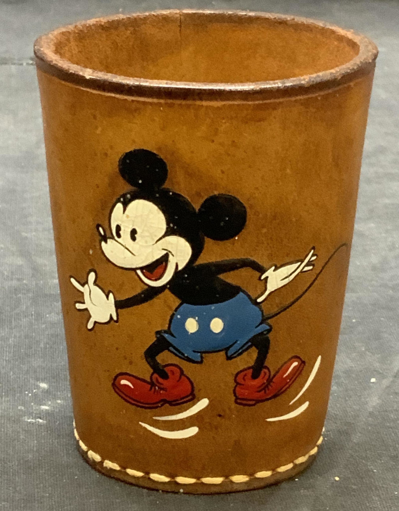 Vintage Mickey Mouse Leather Cup Signed P Diaz (1 of 6)