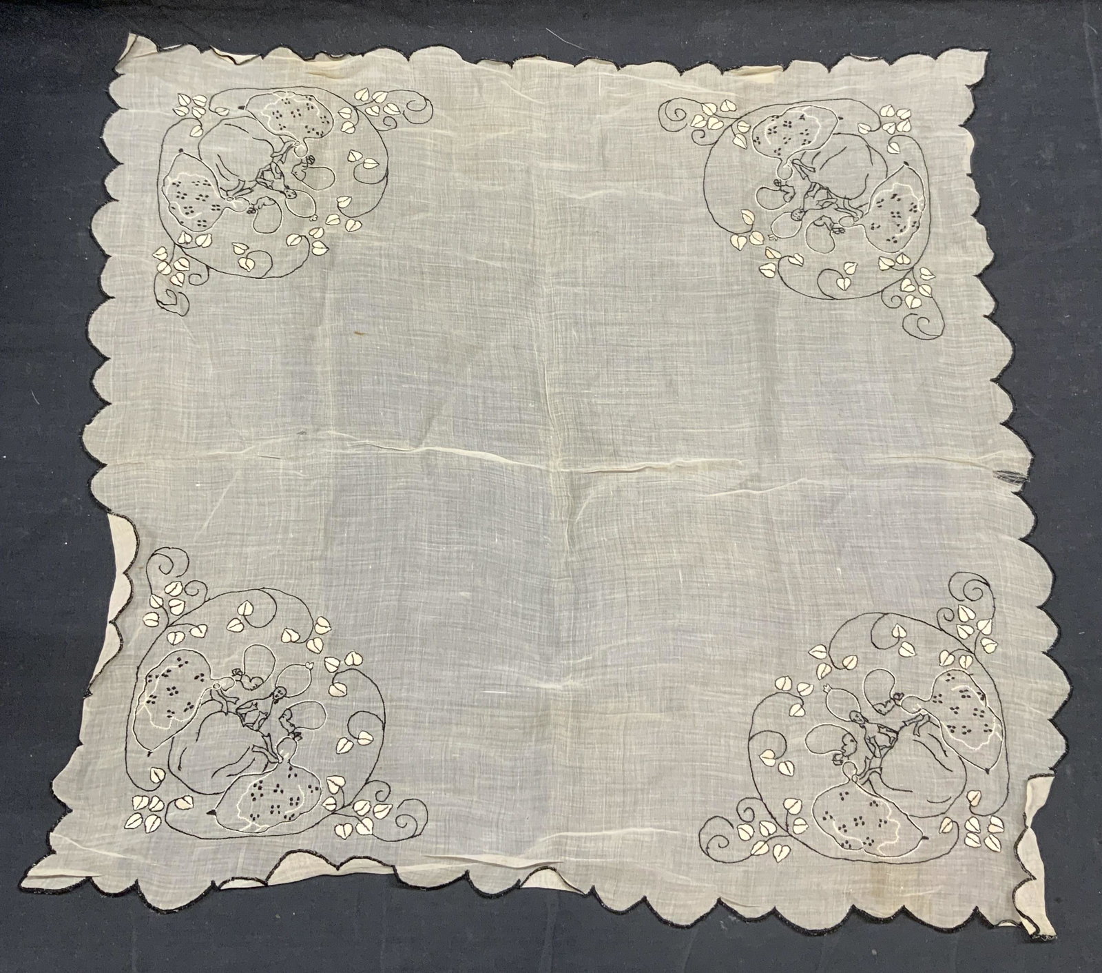 Cream Embroidered Scalloped Edge Scarf (1 of 8)