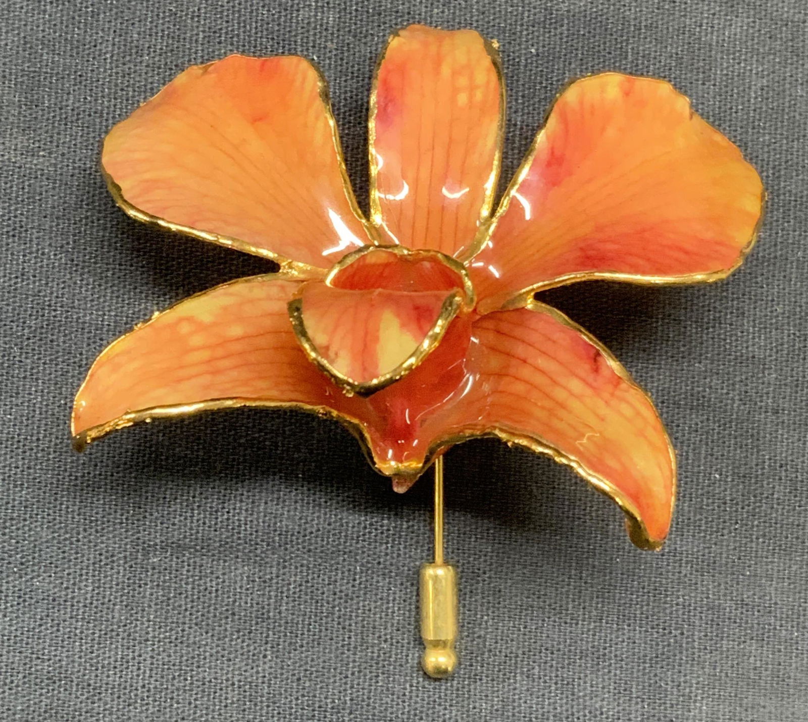 Orange & Gold Toned Orchid Stick Pin (1 of 7)