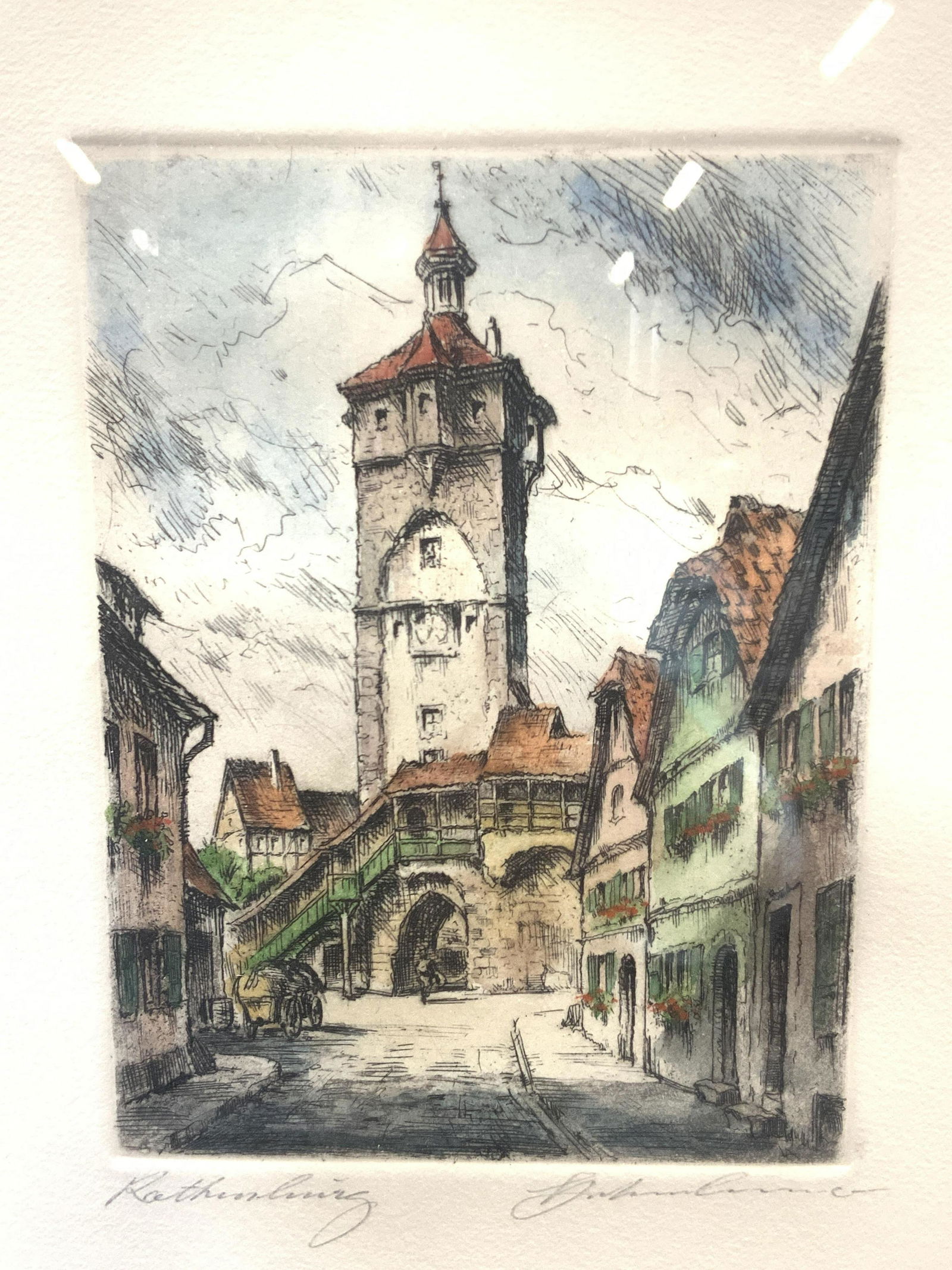 Signed Colored Etching Block Art, Klingentor Gate (1 of 11)