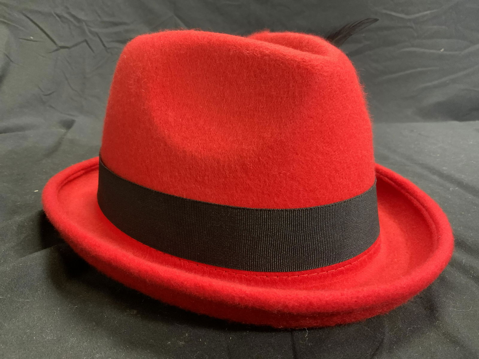 Wool Fedora Hat W Feathers Red (1 of 8)
