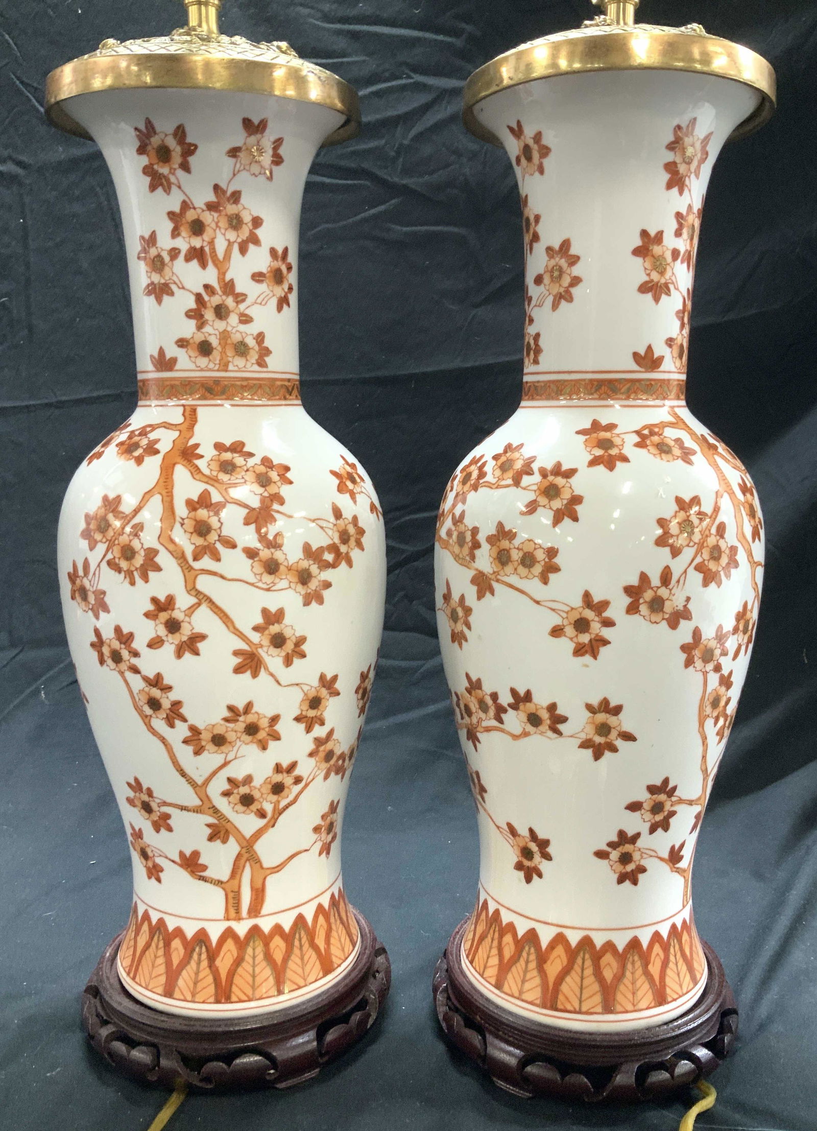 Pair Asian Blossom Chinoiserie Side Table Lamps (1 of 10)