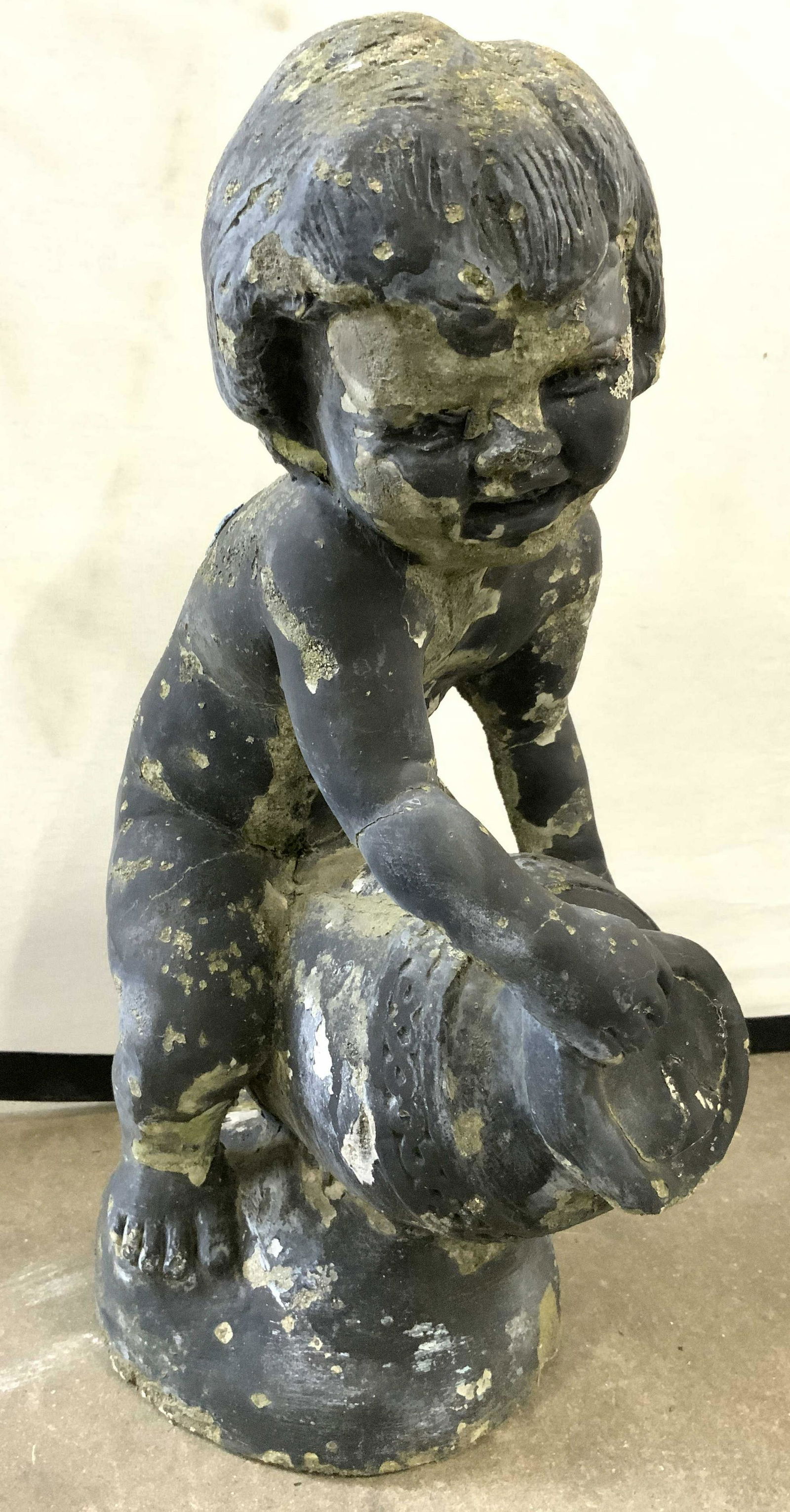 Vintage Cement Statuary Of Child W Vase (1 of 8)
