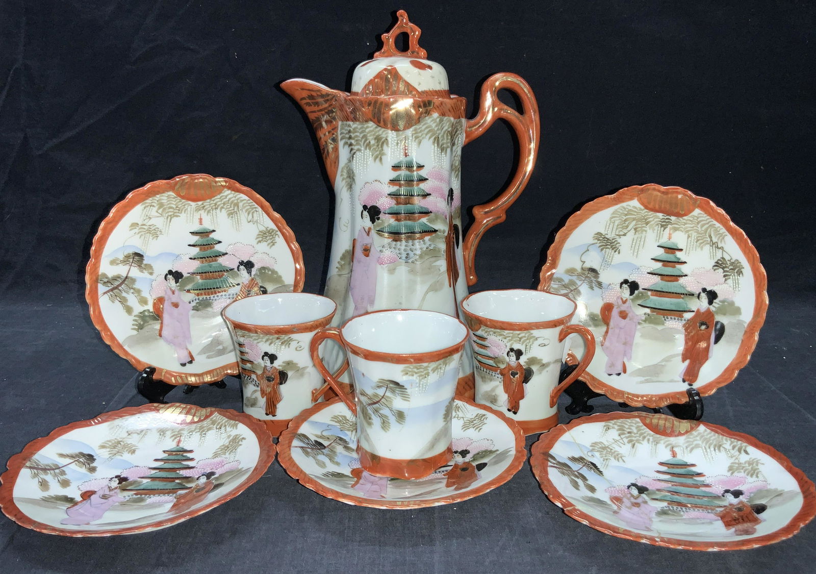Set 9 Vintage Hand Painted Imari Kutani Tea Set (1 of 16)
