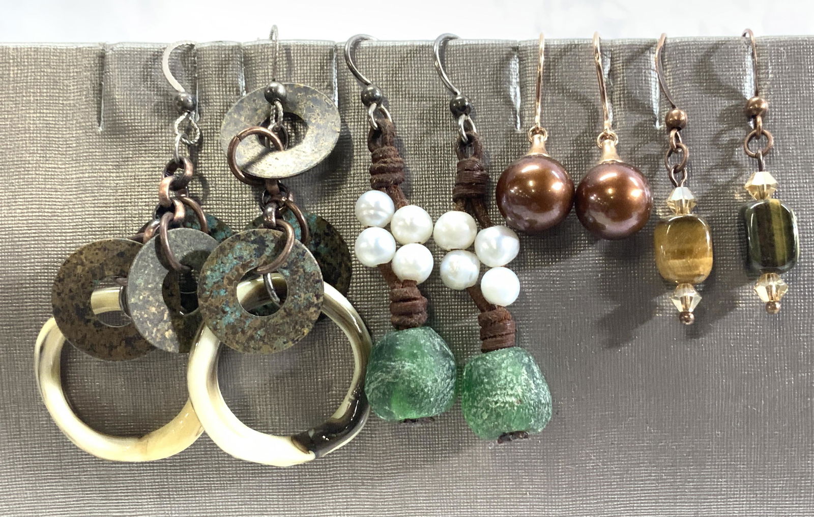 4 Pairs Artisanal Pendant Earrings, 14K gold (1 of 6)