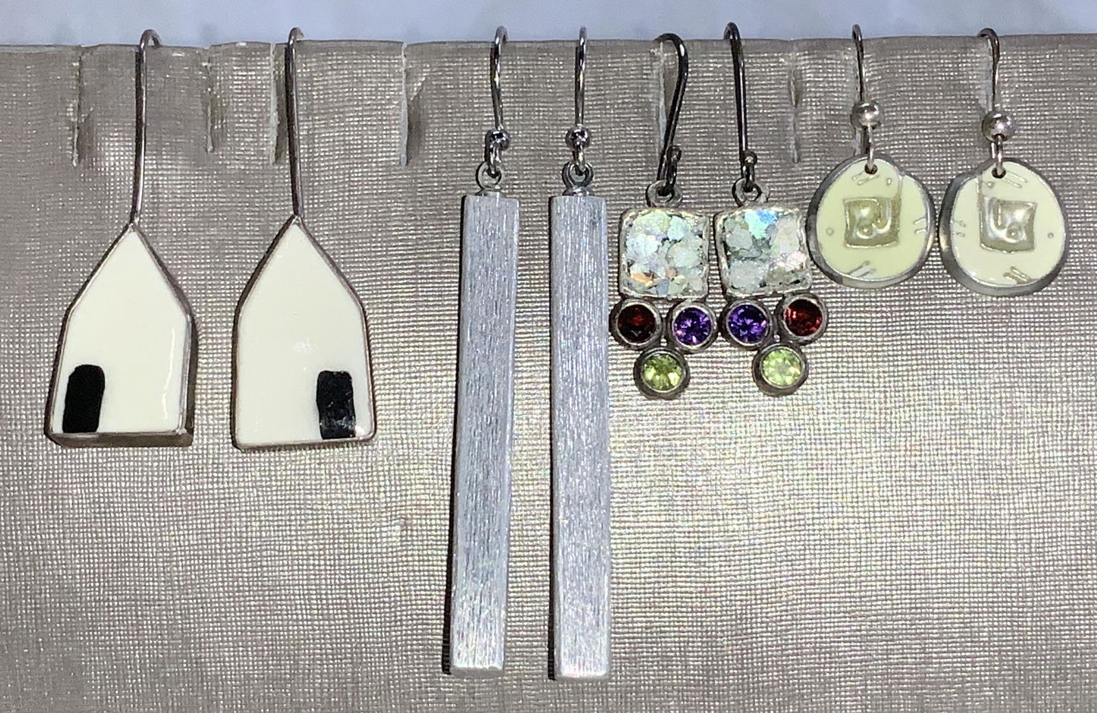 4 Pairs Artisanal Pendant Earrings Sterling Silver (1 of 7)