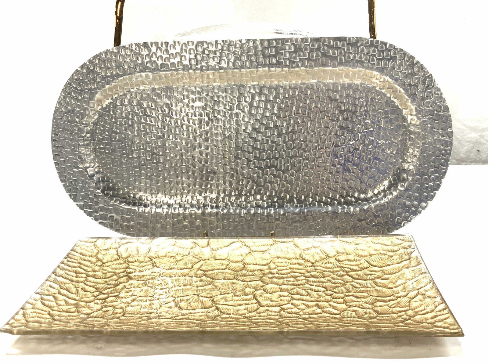 Lot 3 Glass and Metal Serving Trays and Plate (1 of 7)