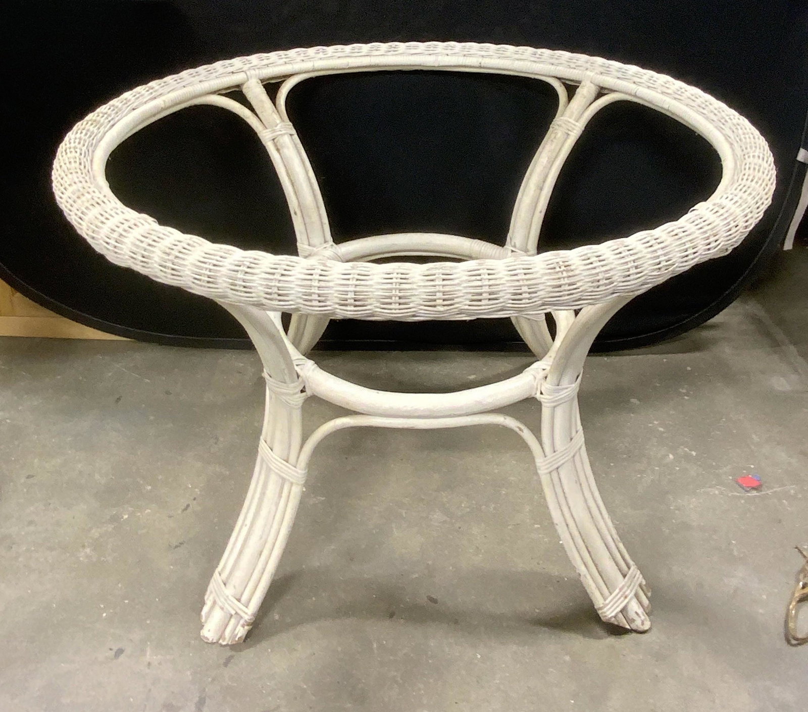 Vintage White Bentwood Table Base: Vintage white bentwood table base. Measures approx. 39.5 inches diameter and 28 inches tall. Surface wear consistent with exposure. Table frame, table base, outdoor table, outdoor furniture, furniture