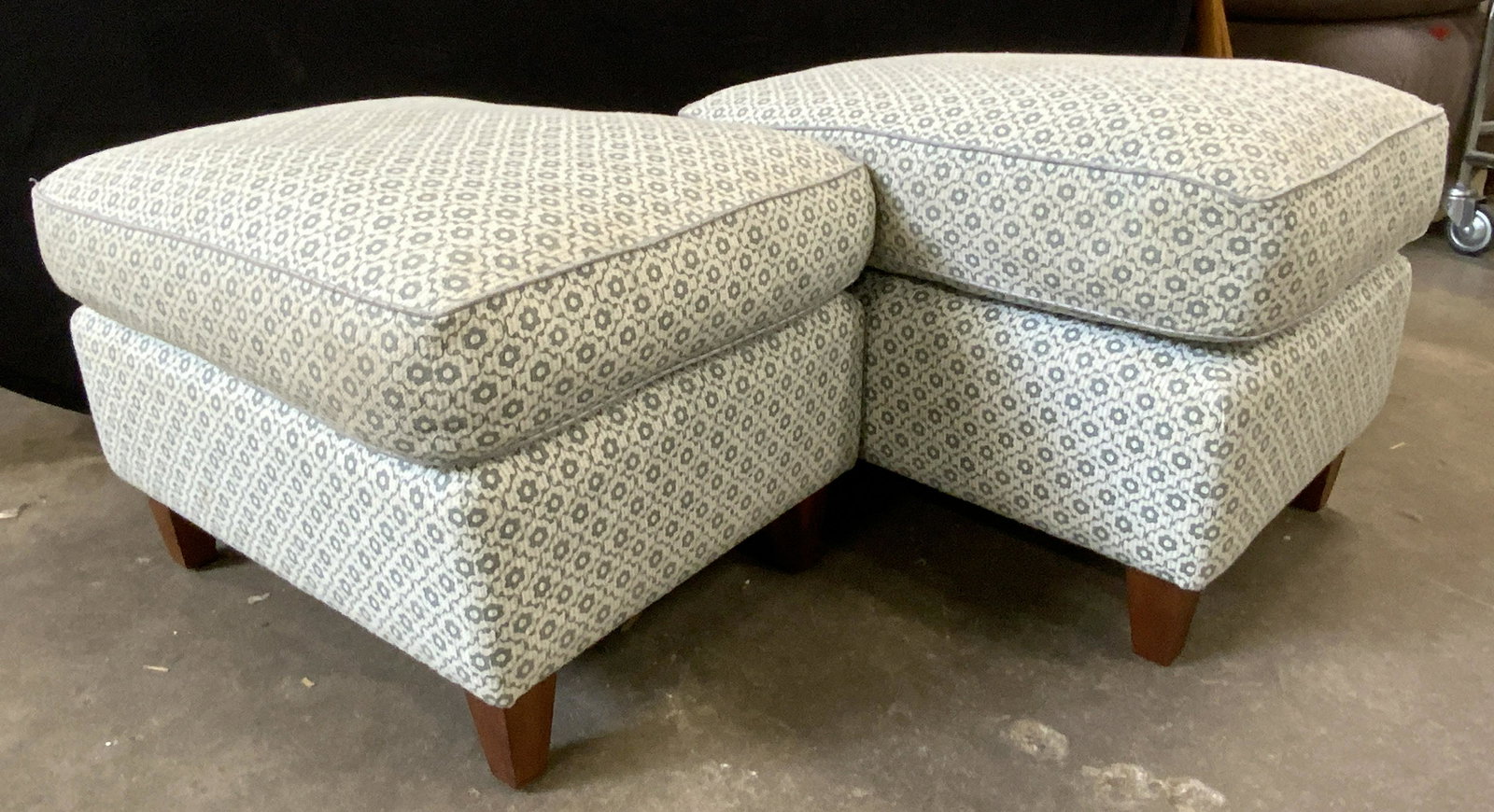 Pair Floral Patterned Upholstered Ottomans (1 of 11)