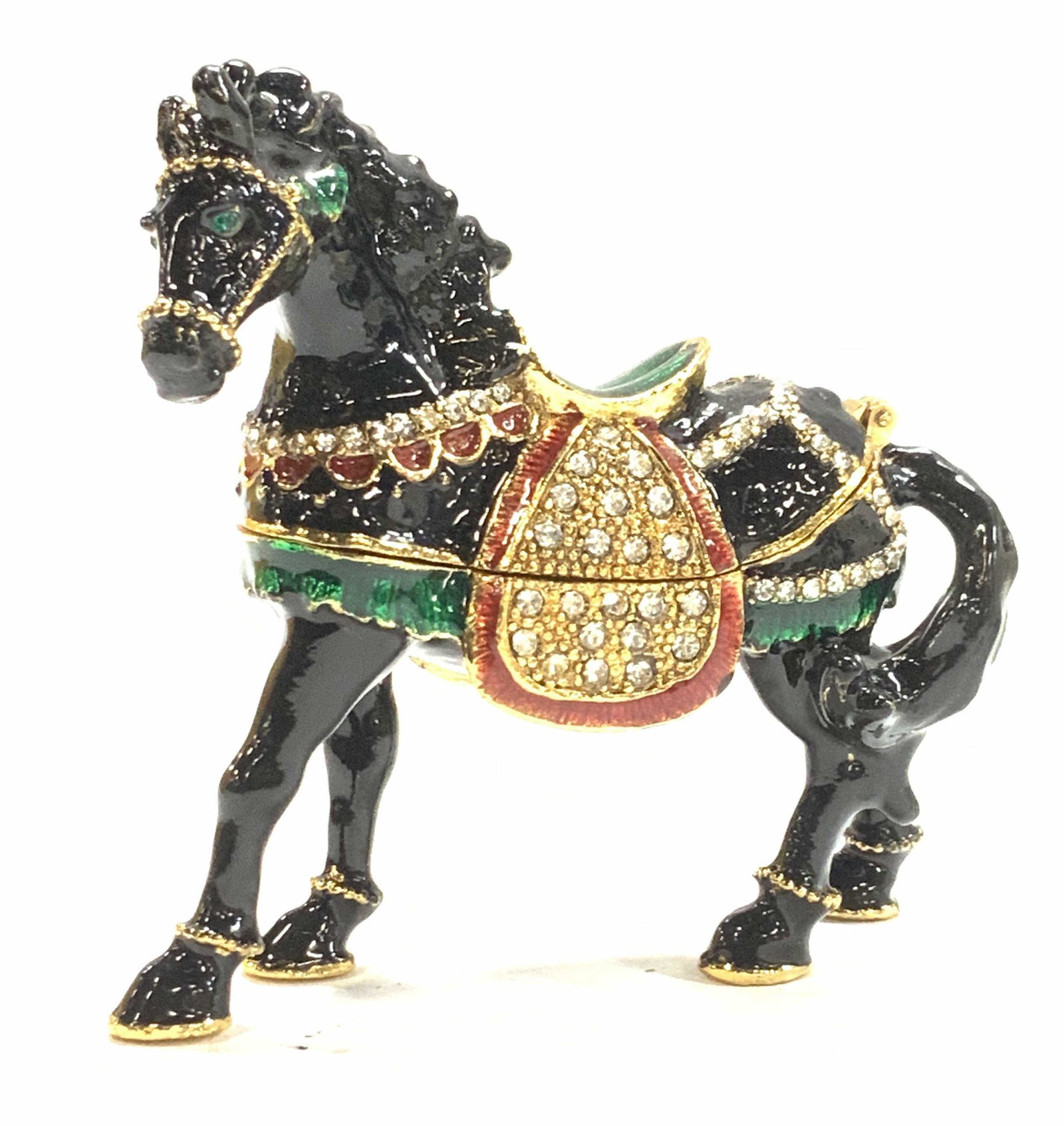 QUIFU Enamel & Crystal Horse Figural Pill Box, NIB (1 of 7)