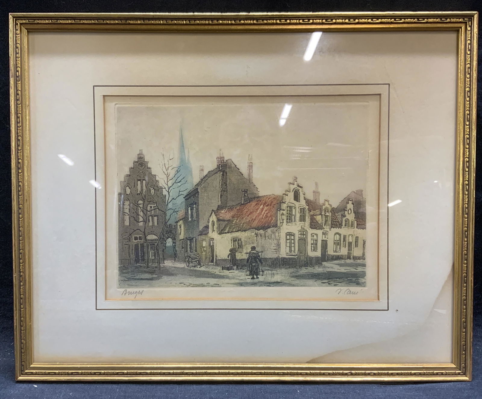 Signed Street Scene Etching of Bruges (1 of 7)
