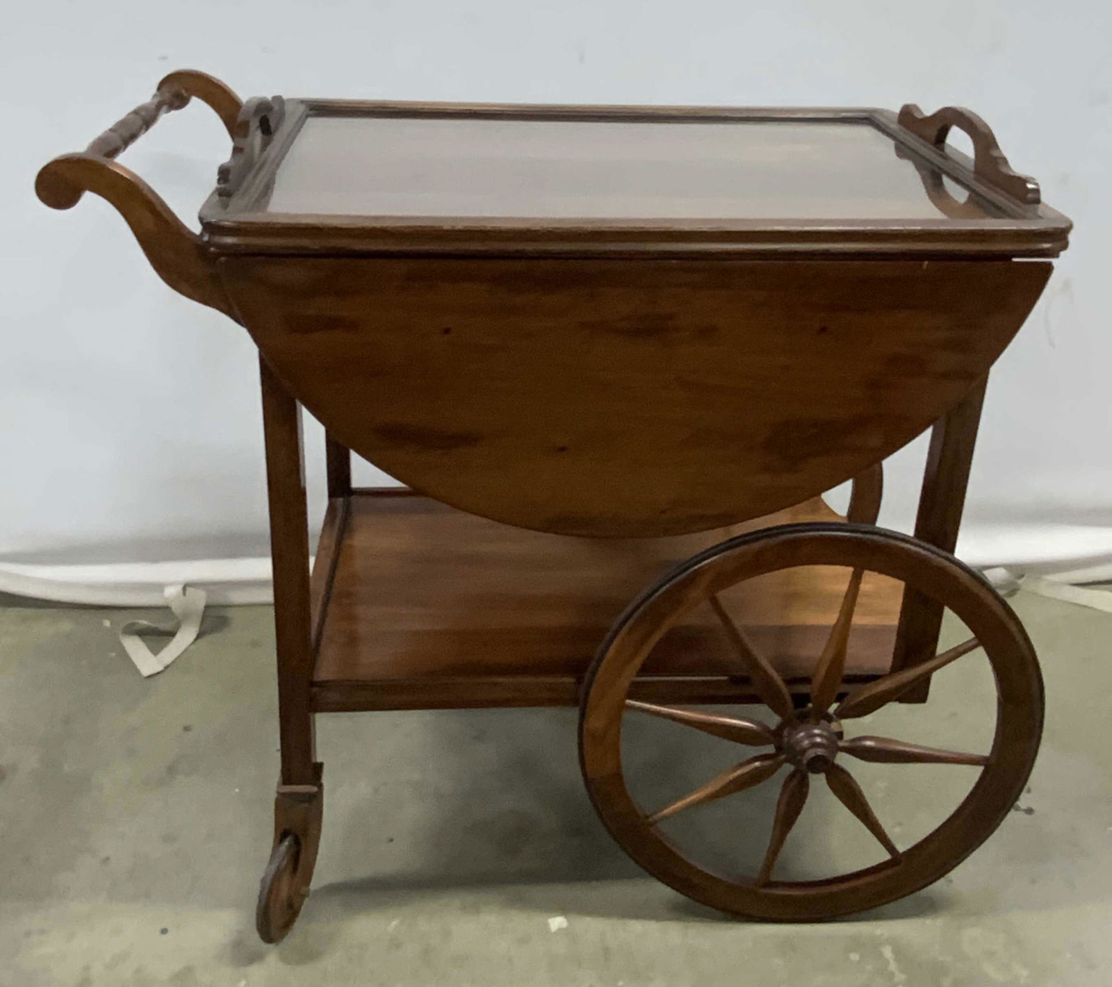 Vintage Drop Leaf Wooden Wagon Wheel Bar Cart (1 of 13)